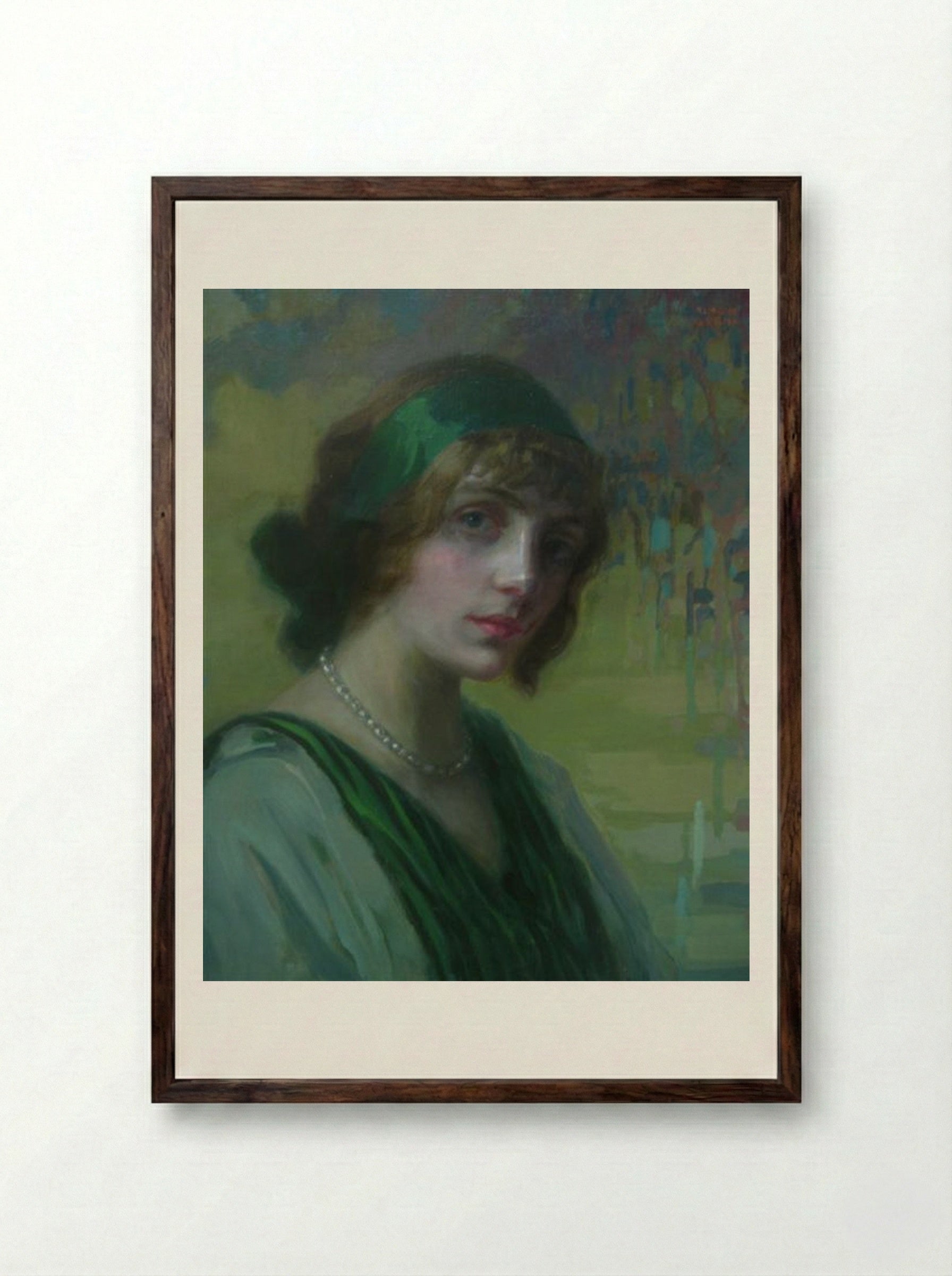 Woman in Green - Kimon Loghi - Framed Print Dark Wood