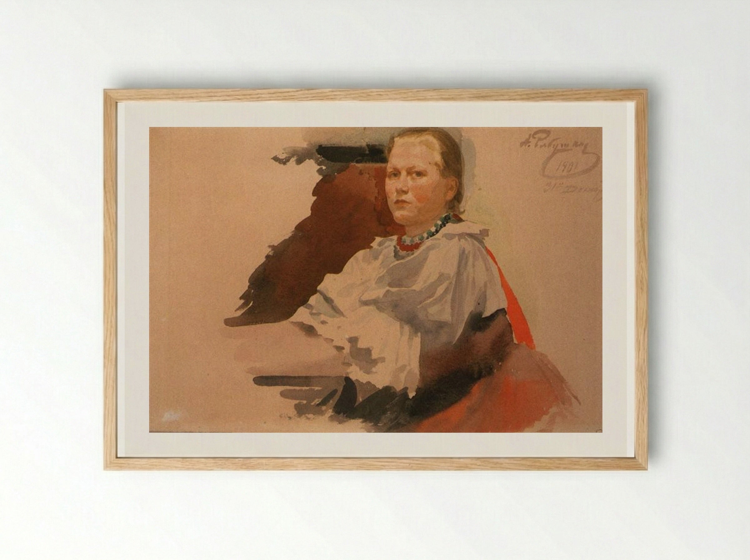 Woman in Novgorod Peasant Dress - Andrei Ryabushkin - Framed Print Wood