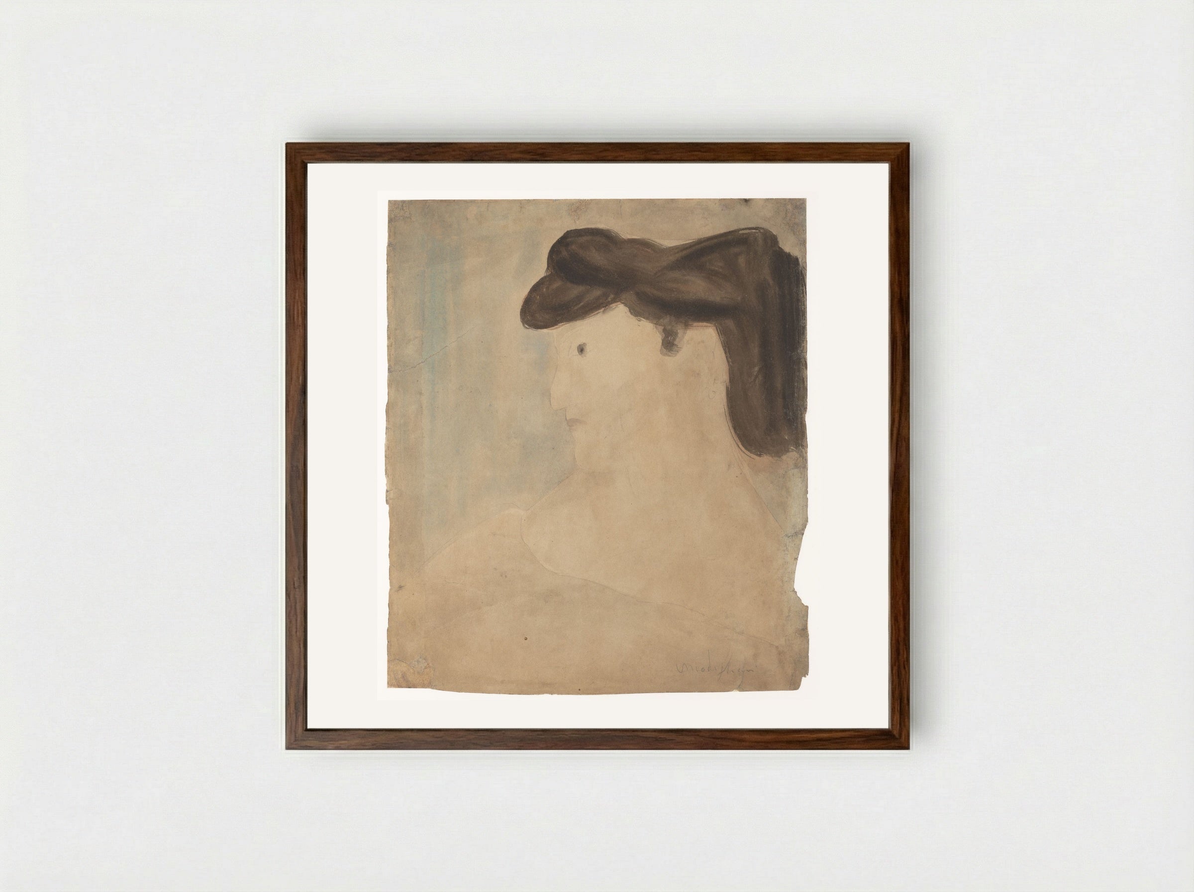 Woman in Profile - Amedeo Modigliani - Framed Print Dark Wood