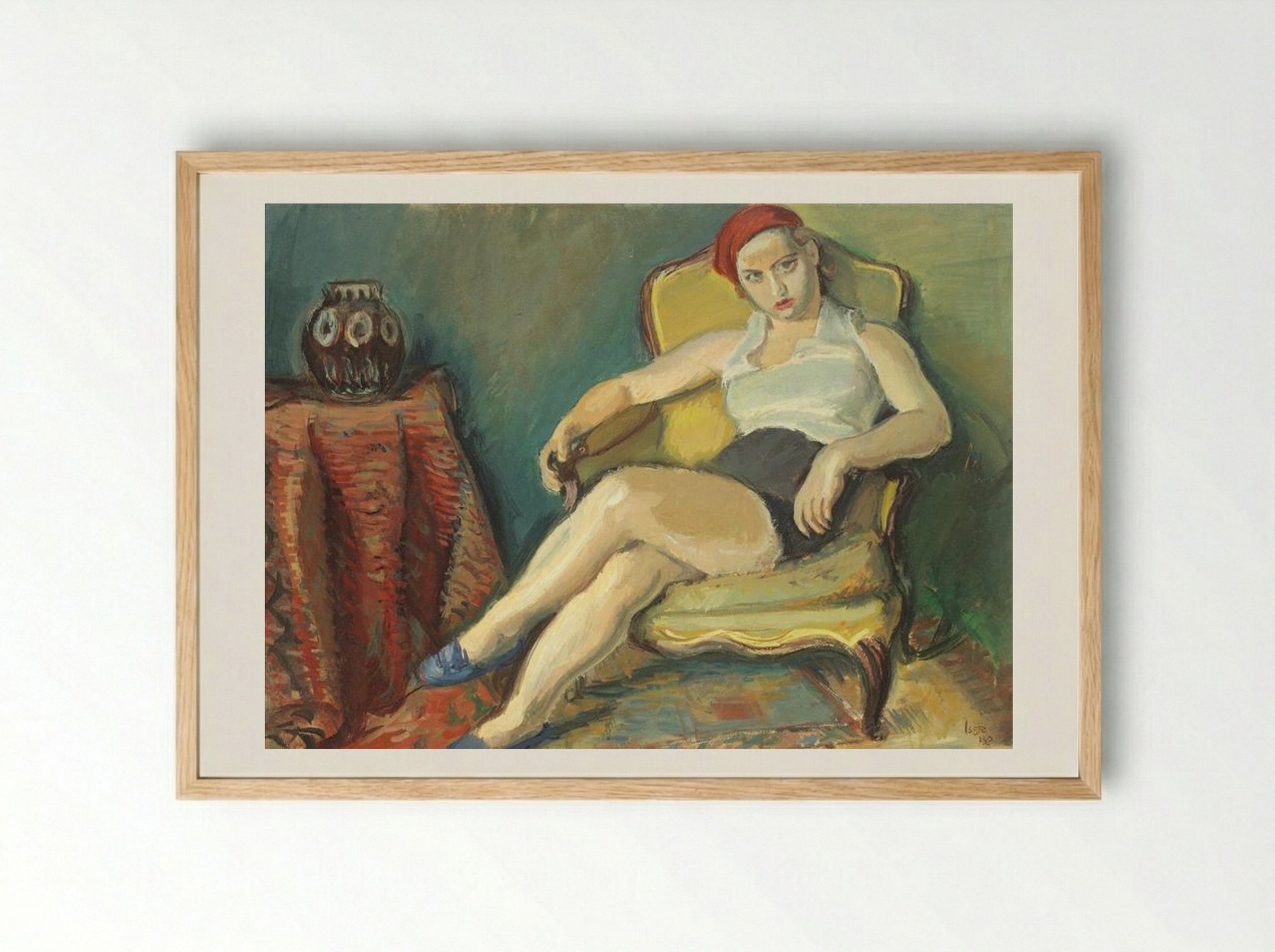 Woman in Yellow Chair - Iosif Iser - Framed Print Wood