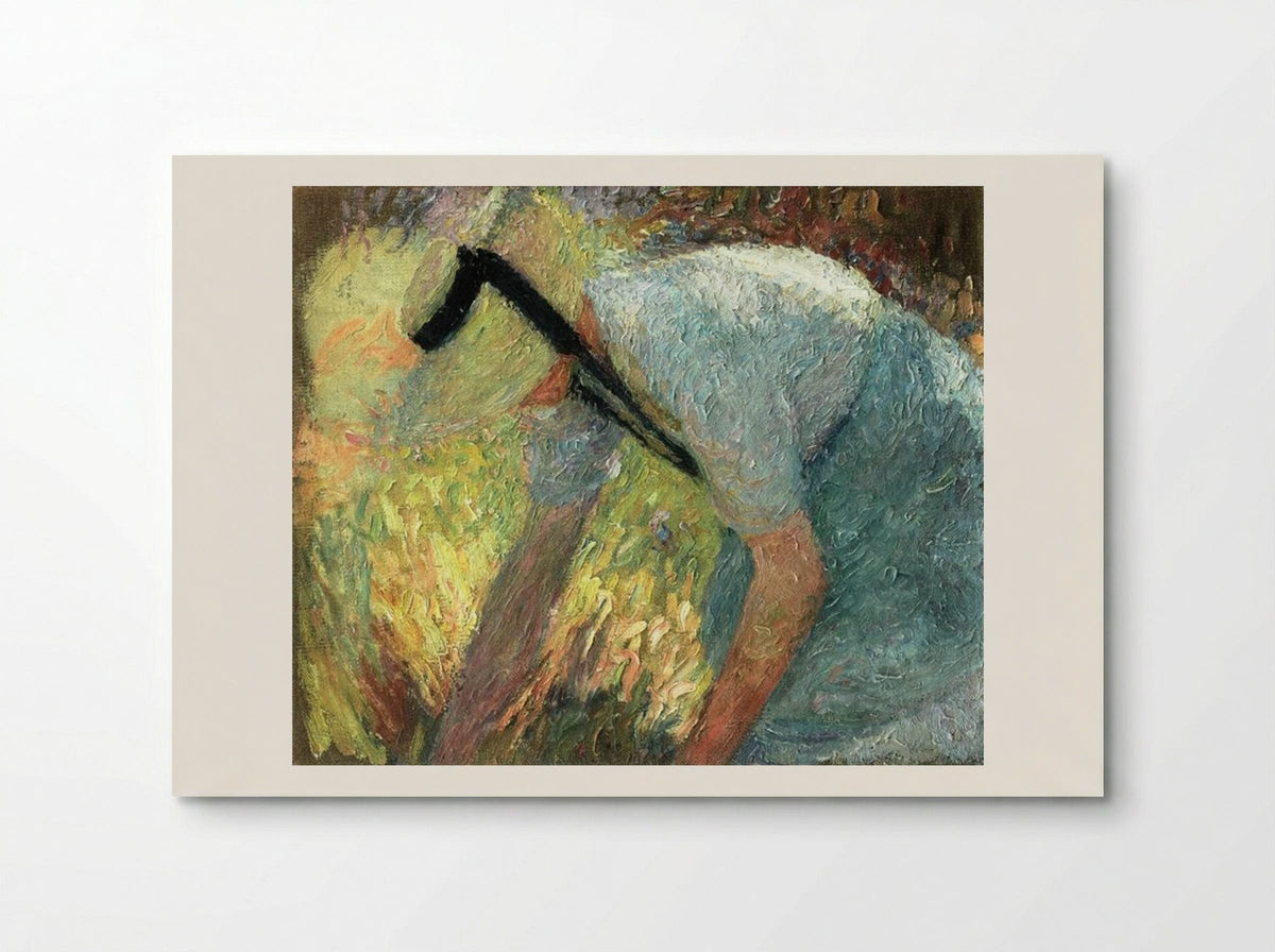 Woman in a Blue Apron and Straw Hat, Picking A Spray of Flowers - Henri Martin - Poster