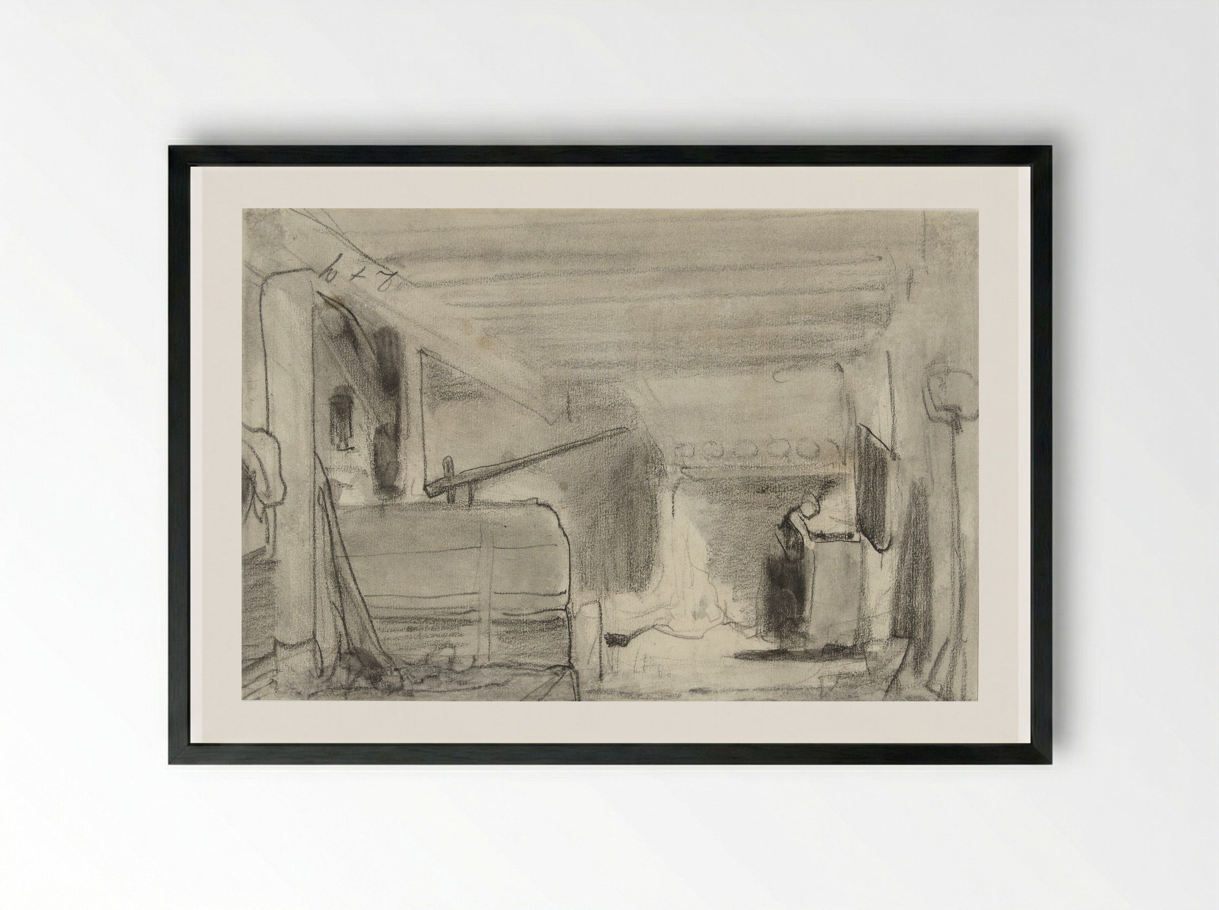 Woman in a Farmhouse Kitchen - Johannes Bosboom - Framed Print Black