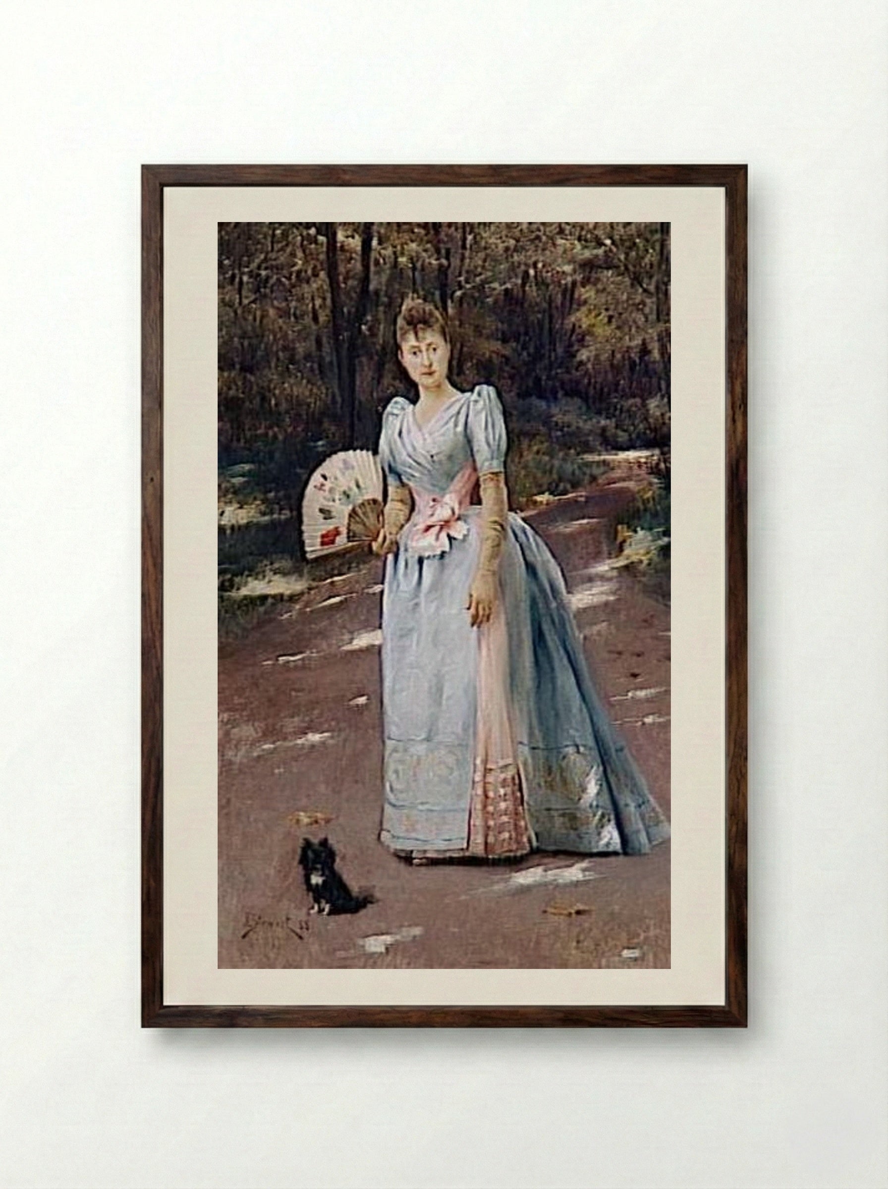 Woman in a Garden - Julius LeBlanc Stewart - Framed Print Dark Wood