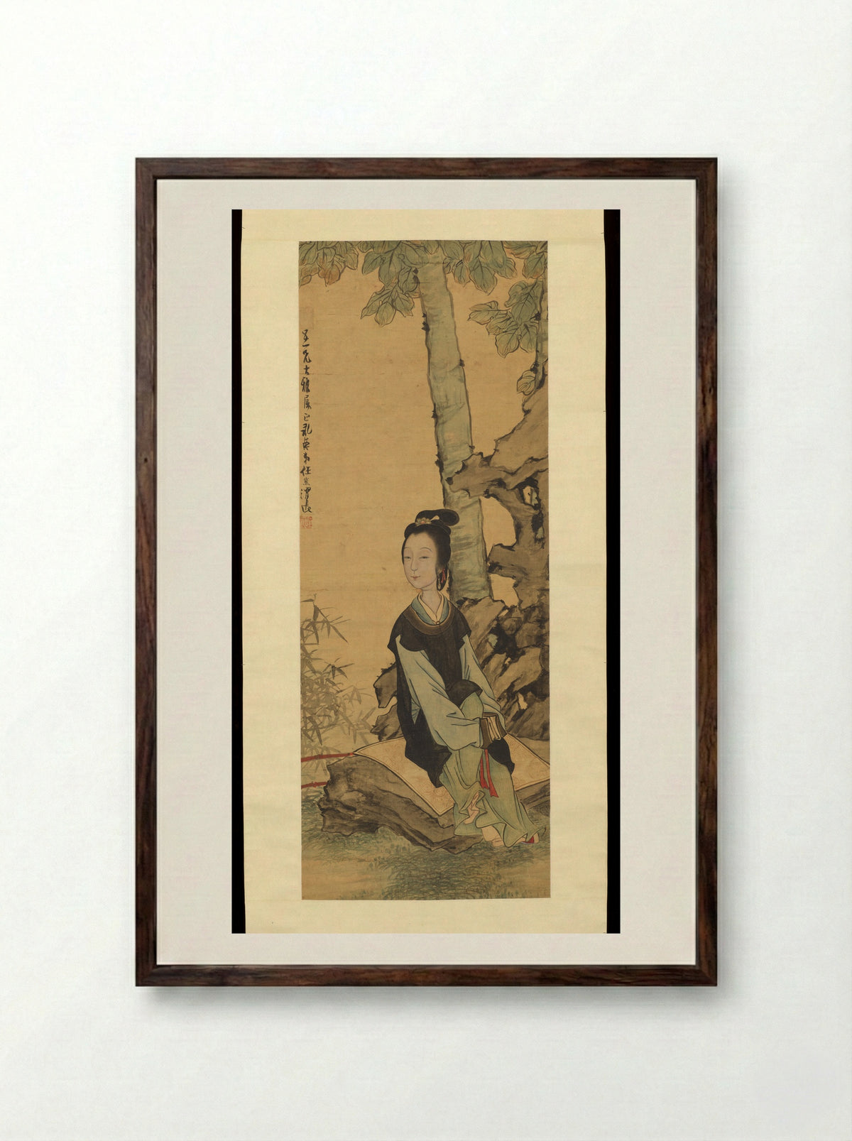 Woman in a Garden - Ren Xiong - Framed Print Dark Wood