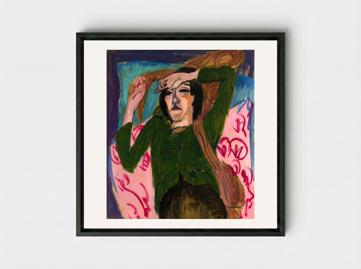 Woman in a Green Blouse - Ernst Ludwig Kirchner - Framed Canvas Black