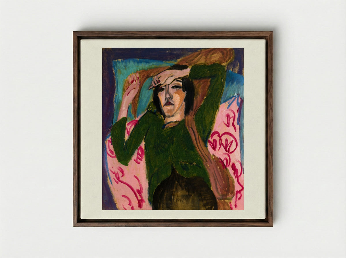 Woman in a Green Blouse - Ernst Ludwig Kirchner - Framed Canvas Dark Wood