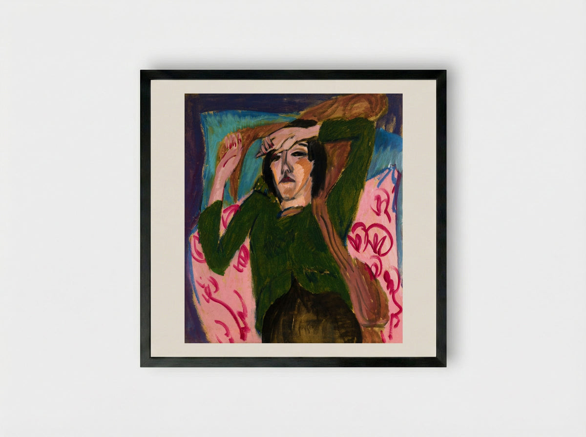 Woman in a Green Blouse - Ernst Ludwig Kirchner - Framed Print Black