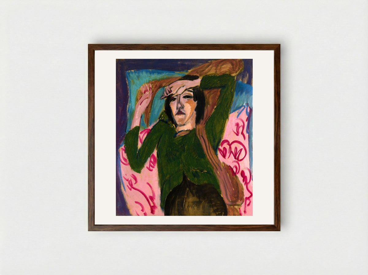Woman in a Green Blouse - Ernst Ludwig Kirchner - Framed Print Dark Wood