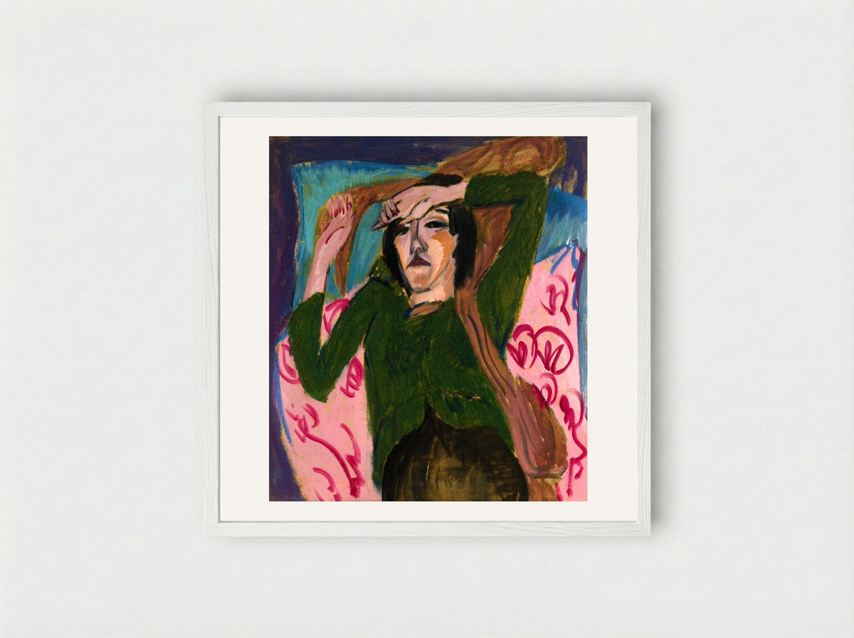 Woman in a Green Blouse - Ernst Ludwig Kirchner - Framed Print White