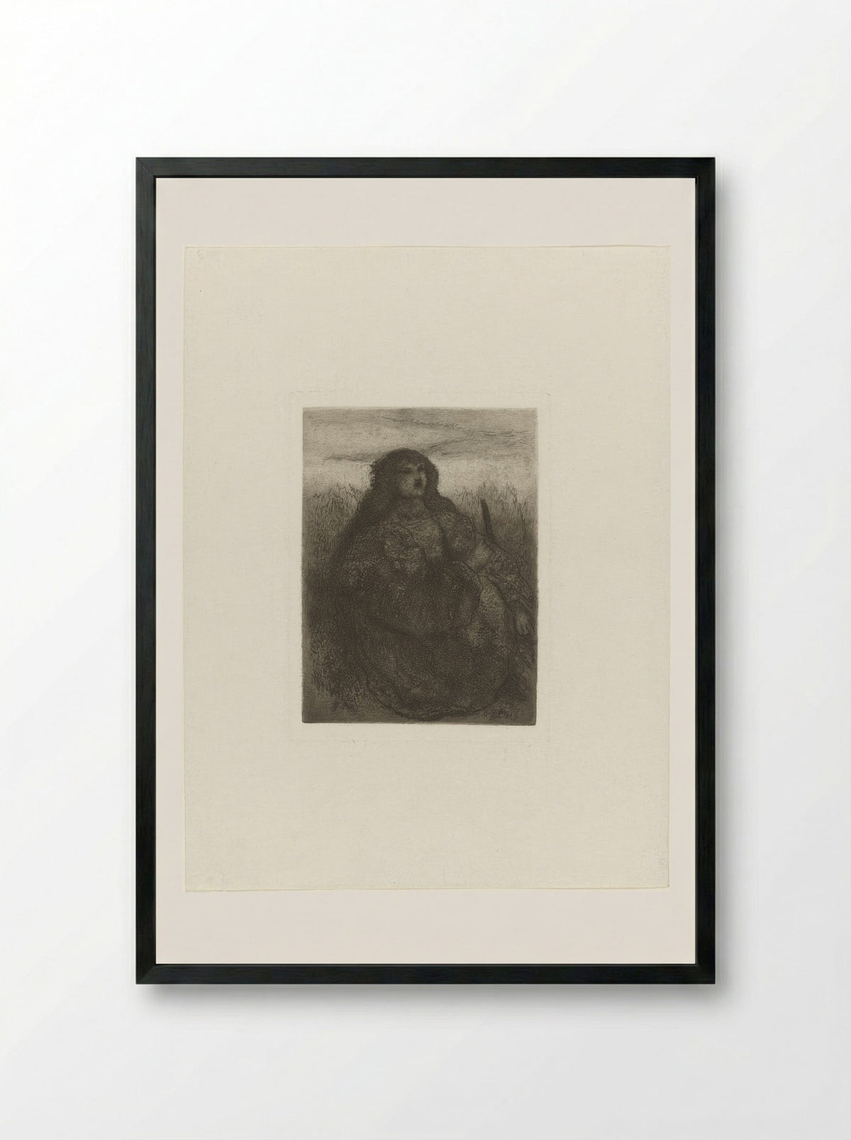 Woman in a Landscape - Matthijs Maris - Framed Print Black