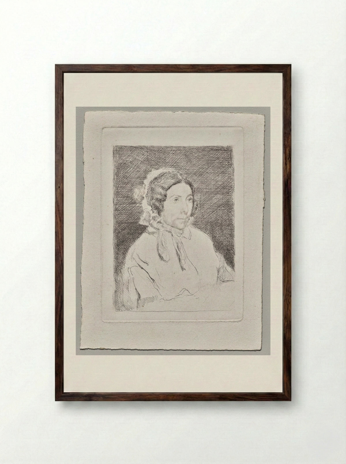 Woman in a Ruffled Cap - Edgar Degas - Framed Print Dark Wood