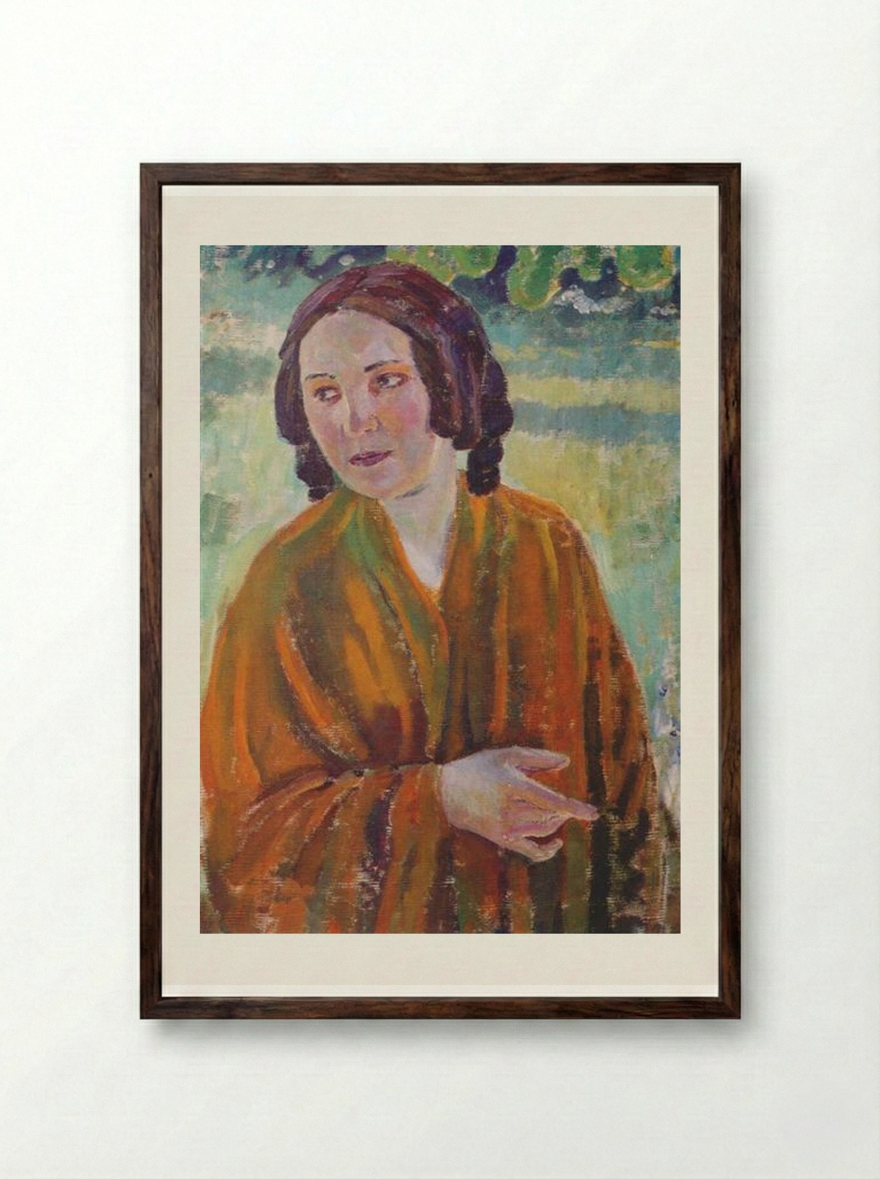 Woman in a Yellow Shawl - Victor Borisov-Musatov - Framed Print Dark Wood