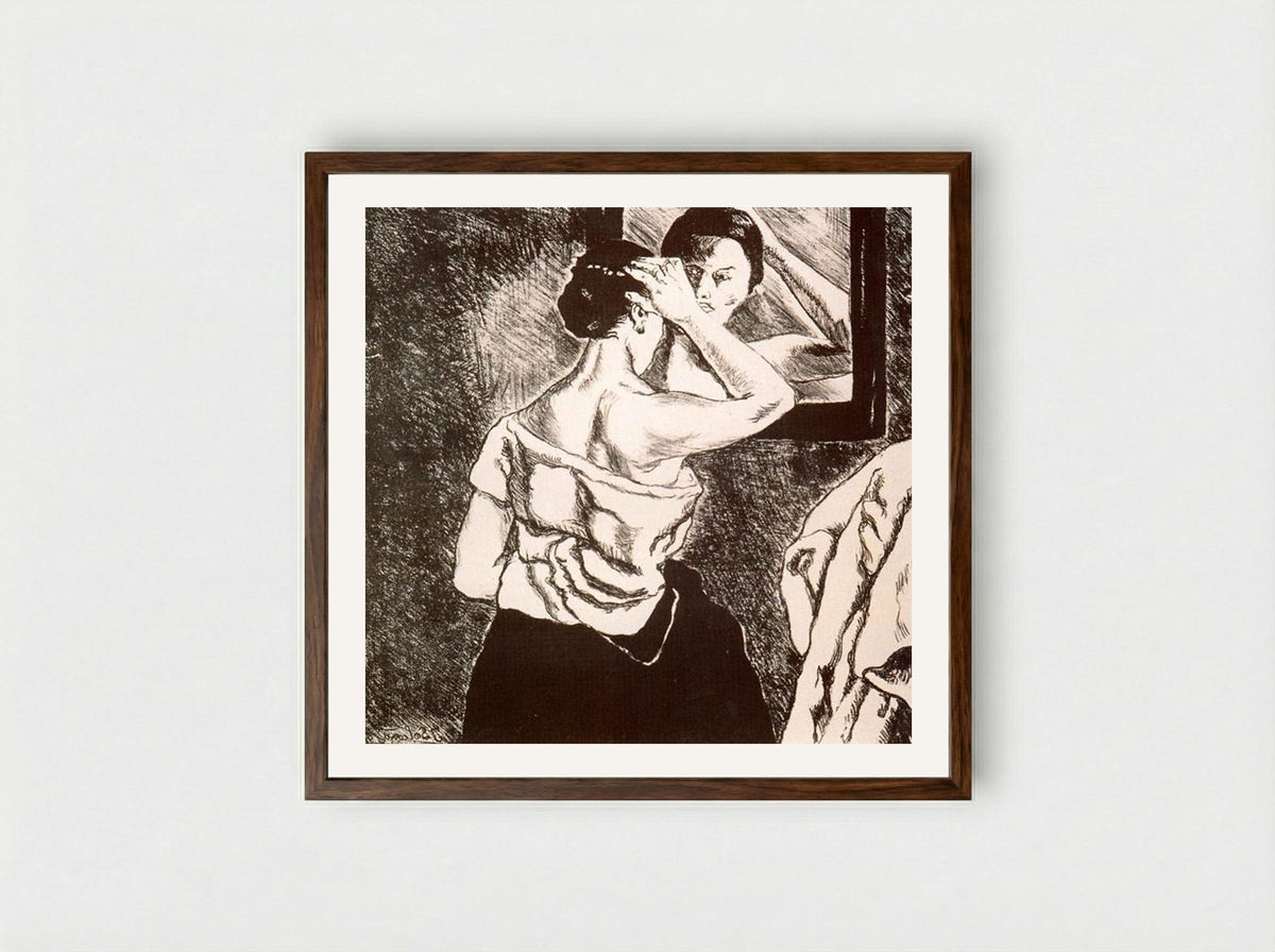 Woman in the Mirror - José Gutiérrez Solana - Framed Print Dark Wood