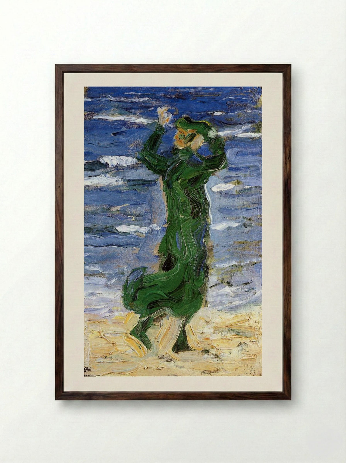 Woman in the Wind by the Sea - Franz Marc - Framed Print Dark Wood