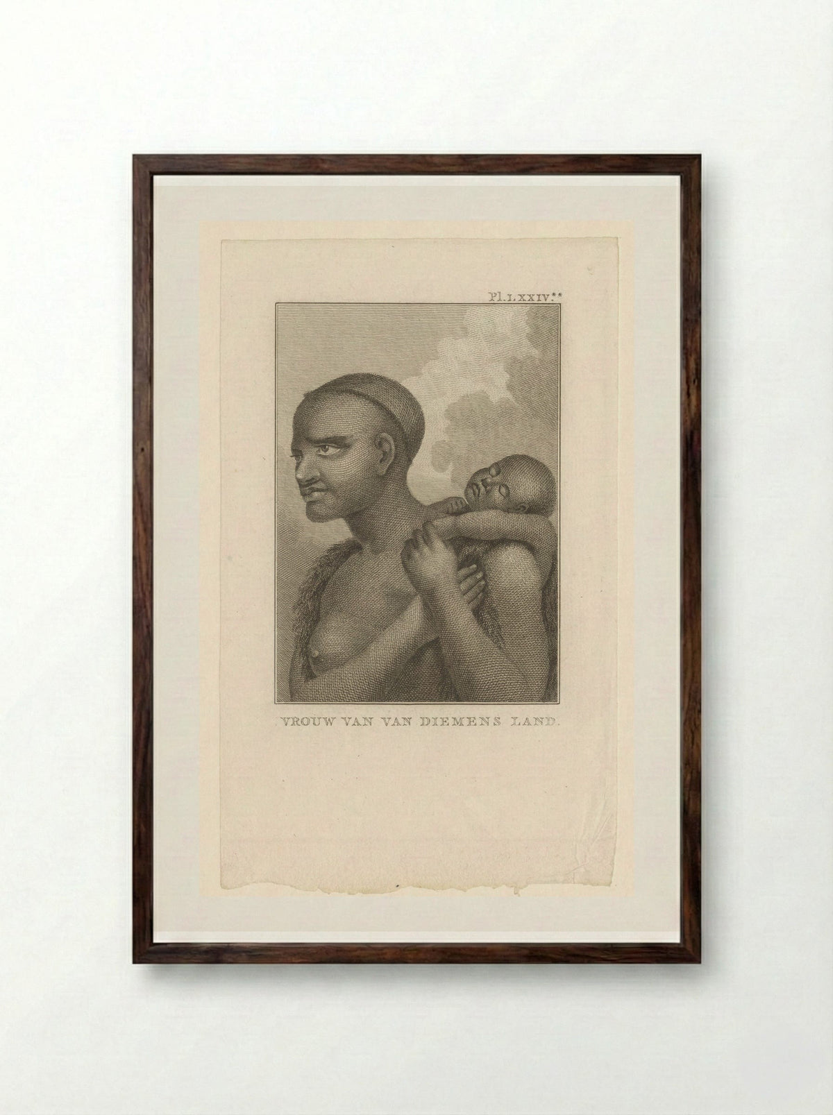 Woman of Van Diemen's Land with Child - Diverse Vervaardigers - Framed Print Dark Wood