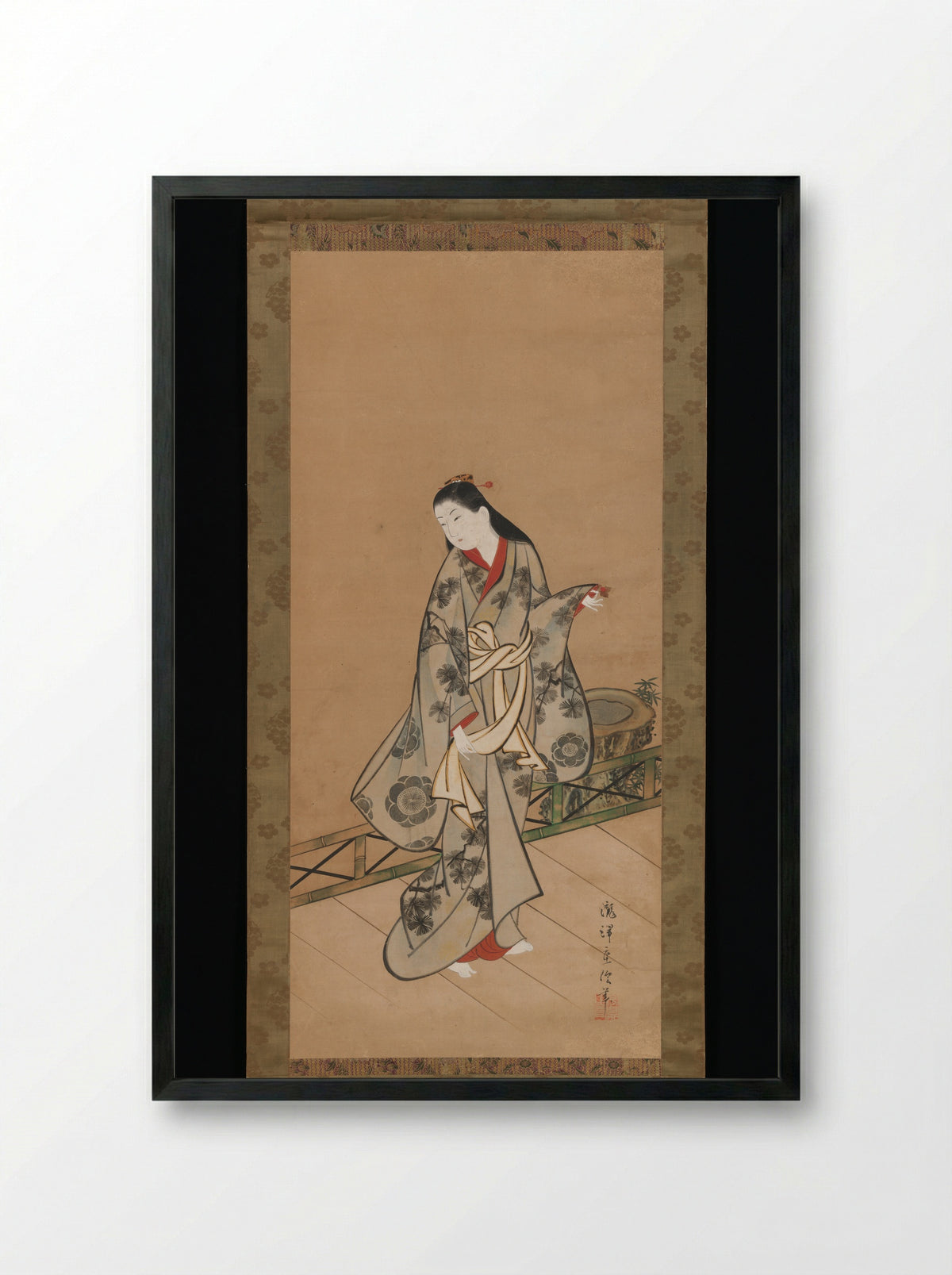 Woman on Veranda - Takizawa Shigenobu - Framed Print Black