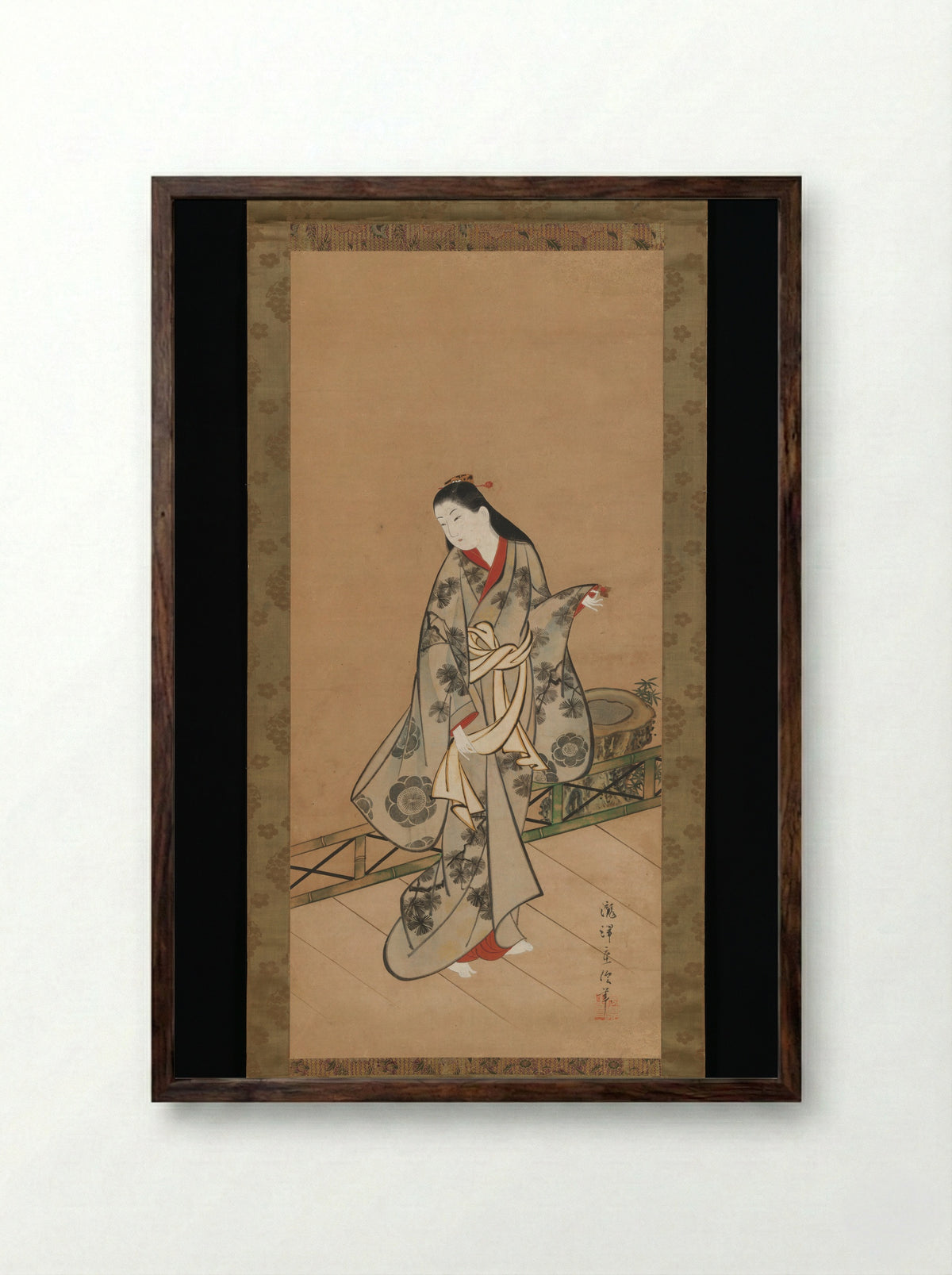Woman on Veranda - Takizawa Shigenobu - Framed Print Dark Wood