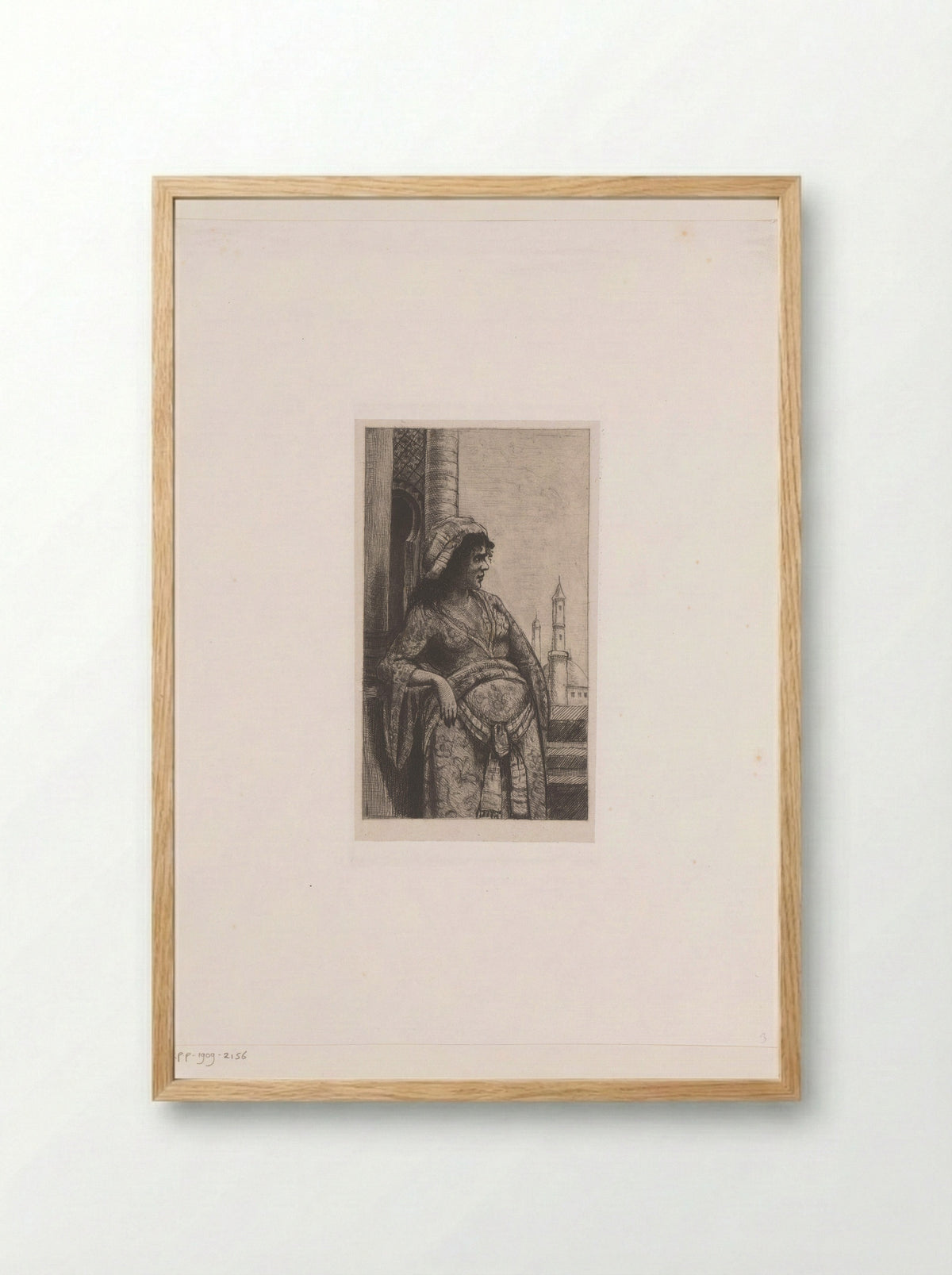 Woman on a Balcony with a Mosque in the Background - Vicomte Arthur-Jean Le Bailly d'Inghuem - Framed Print Wood