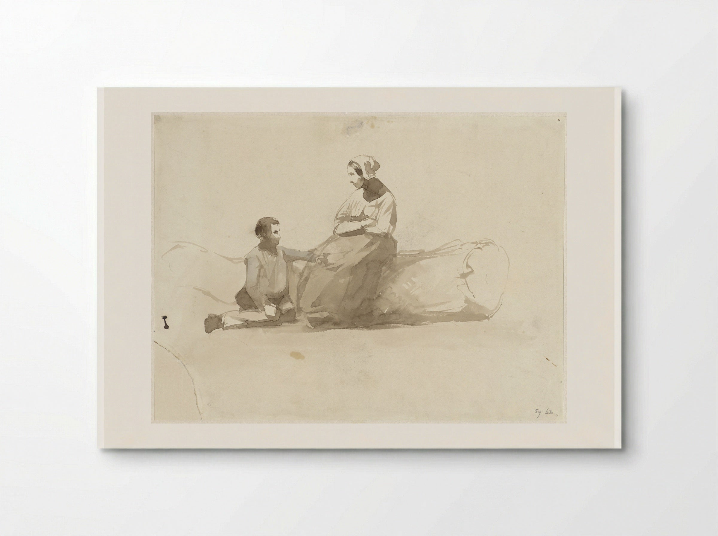 Woman on a Tree Trunk and a Boy with a Book - Johan Daniël Koelman - Poster