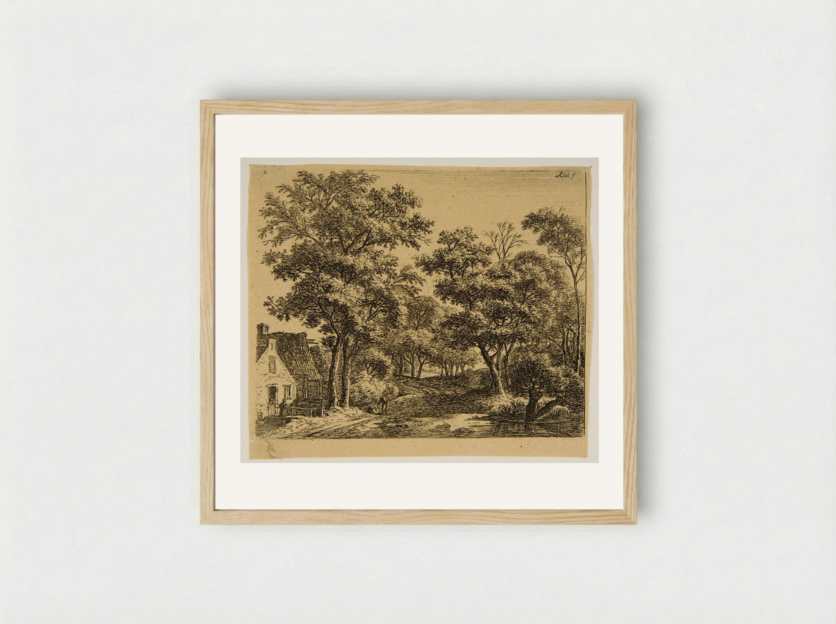 Woman on the Little Wooden Bridge - Anthonie Waterloo - Framed Print Wood