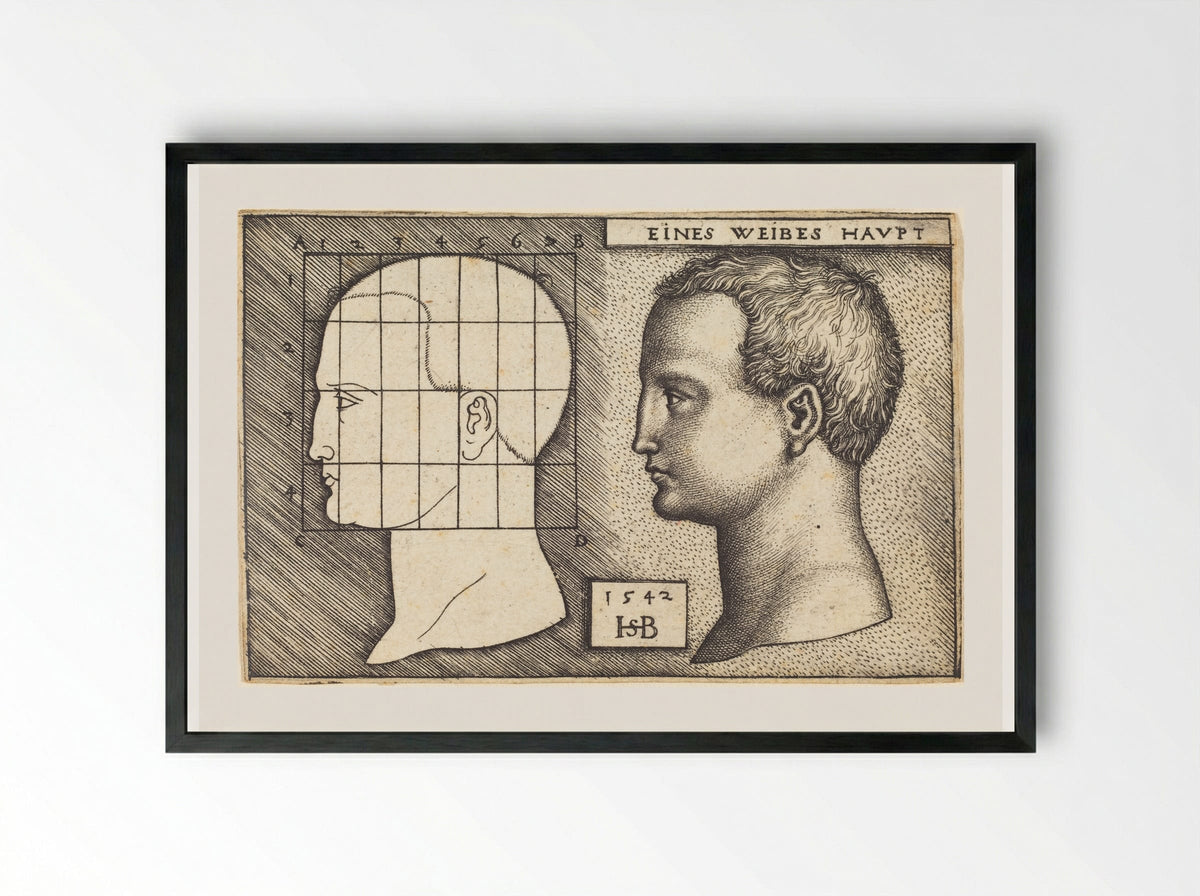 Woman's Head (Eines Weibes Havpt) - Sebald Beham - Framed Print Black