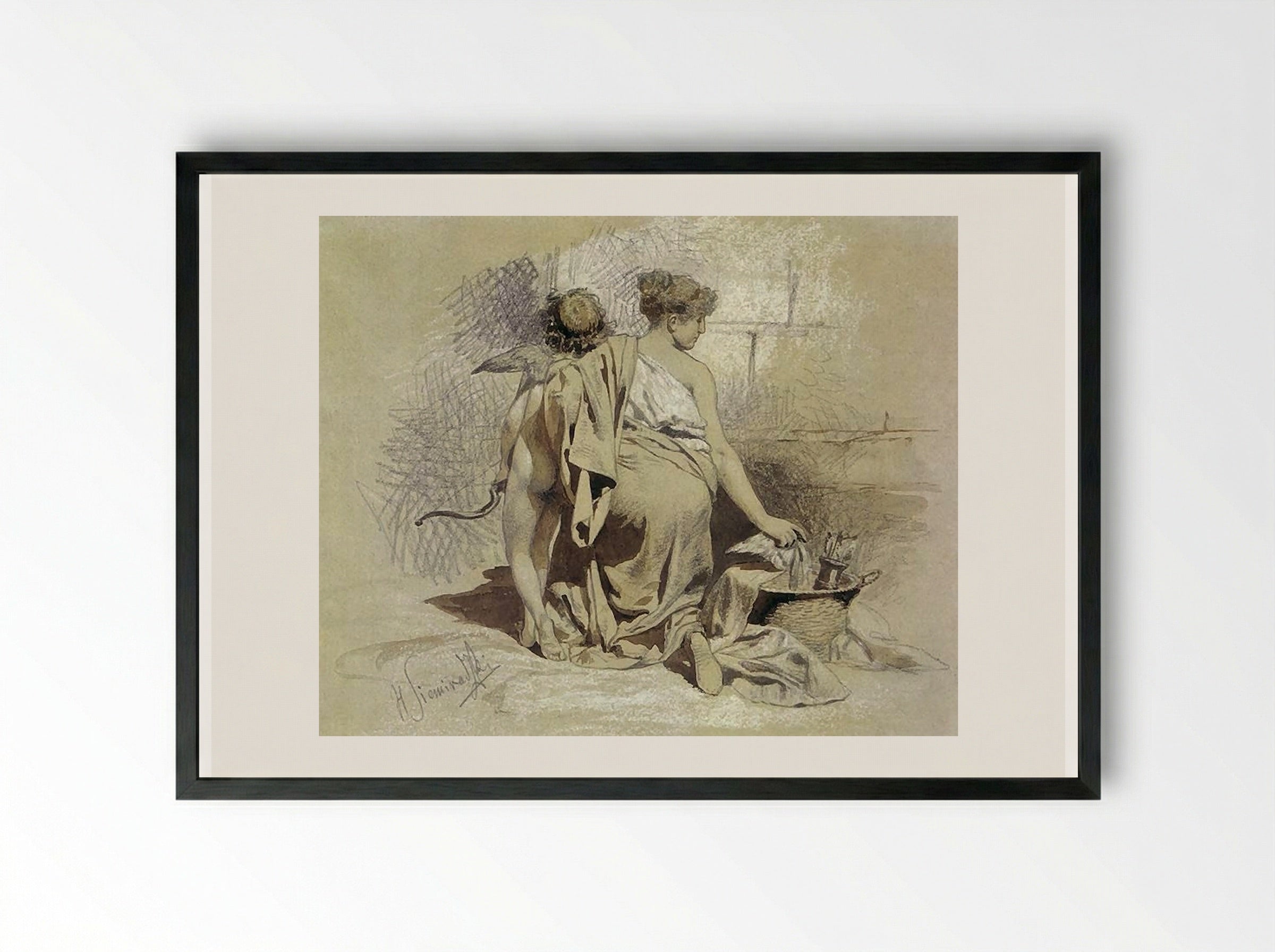 Woman with Amours - Henryk Siemiradzki - Framed Print Black