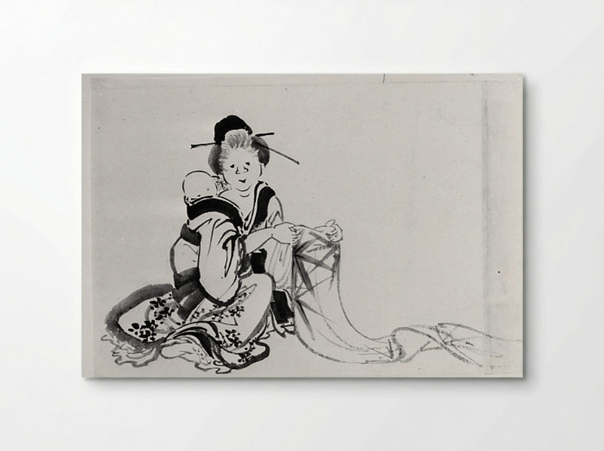 Woman with Baby on Her Back - Hokusai School - Poster