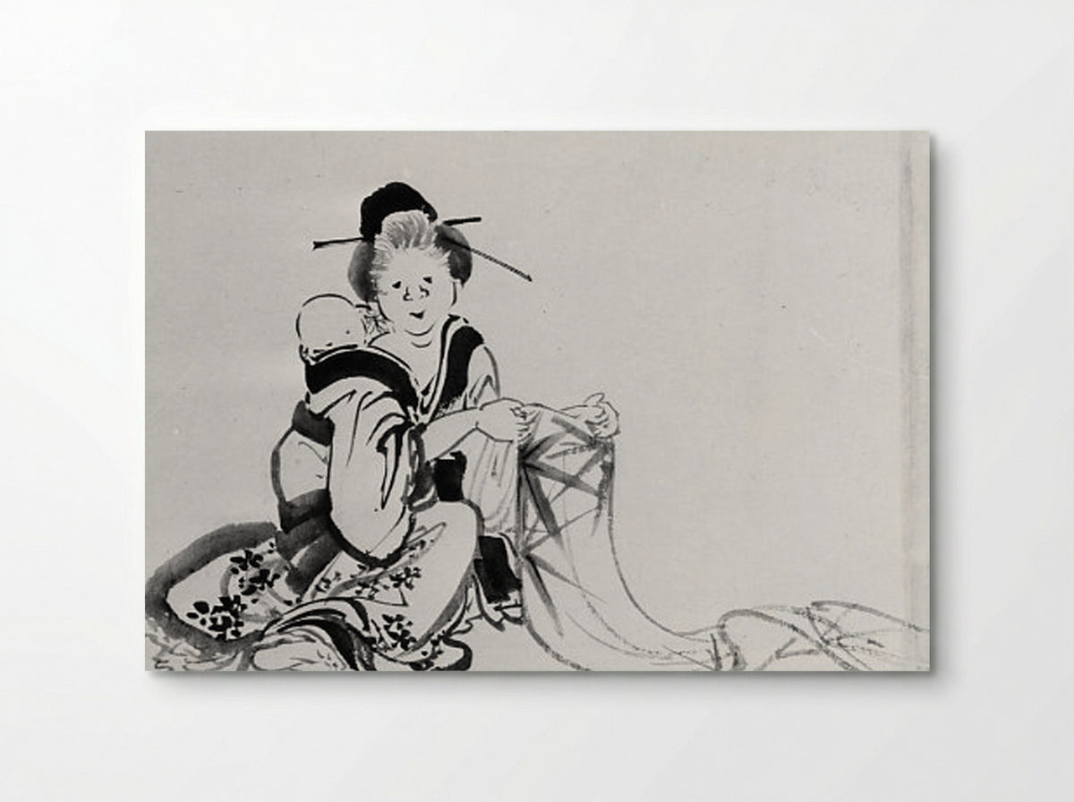 Woman with Baby on Her Back - Hokusai School - Poster