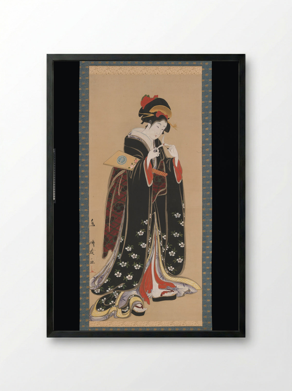 Woman with Battledore and Shuttlecock - Torii Kiyotomo - Framed Print Black