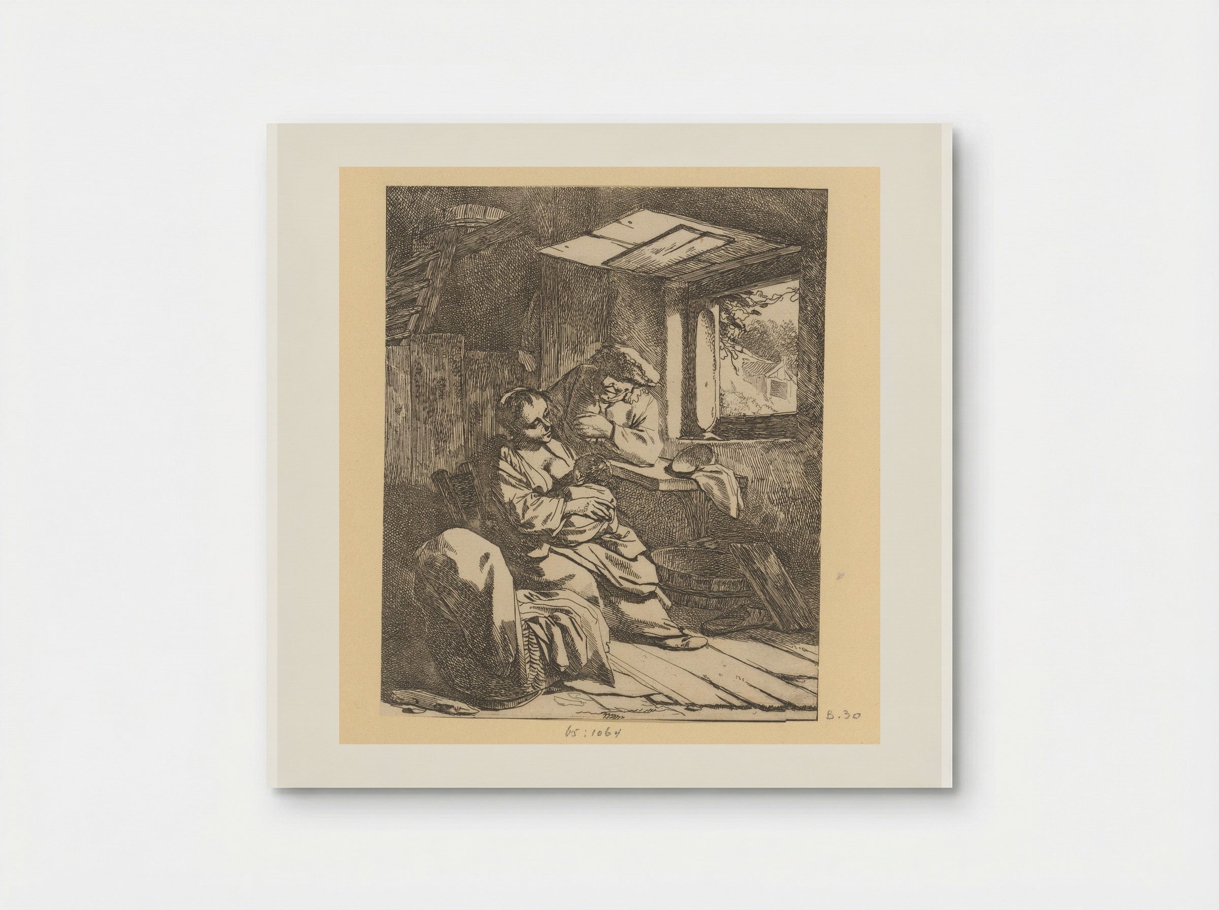 Woman with Child and Man by a Cradle in an Interior with an Open Window - Cornelis Pietersz. Bega - Poster