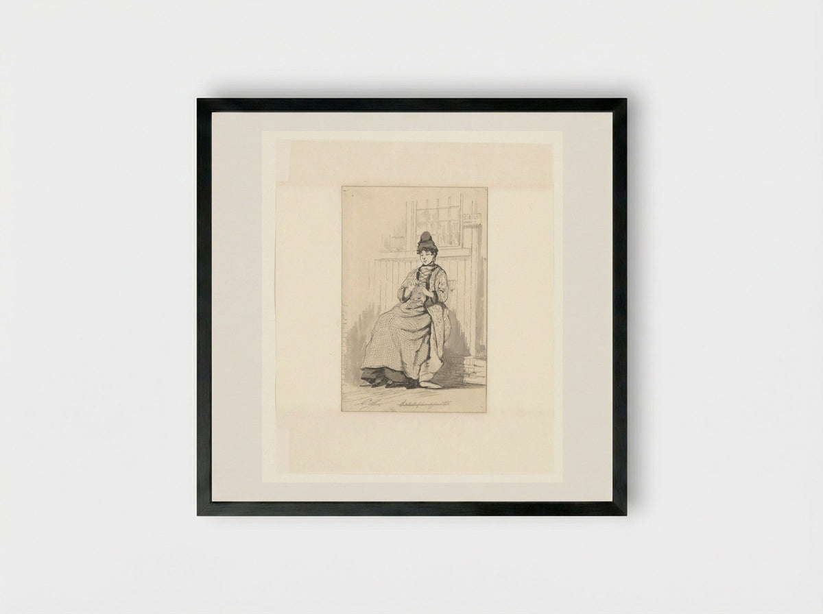 Woman with Needlework at the International Food Exhibition in Amsterdam - Johan Conrad Greive - Framed Print Black