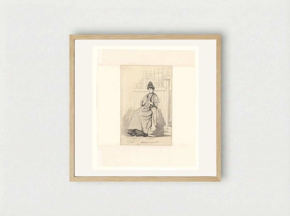 Woman with Needlework at the International Food Exhibition in Amsterdam - Johan Conrad Greive - Framed Print Wood