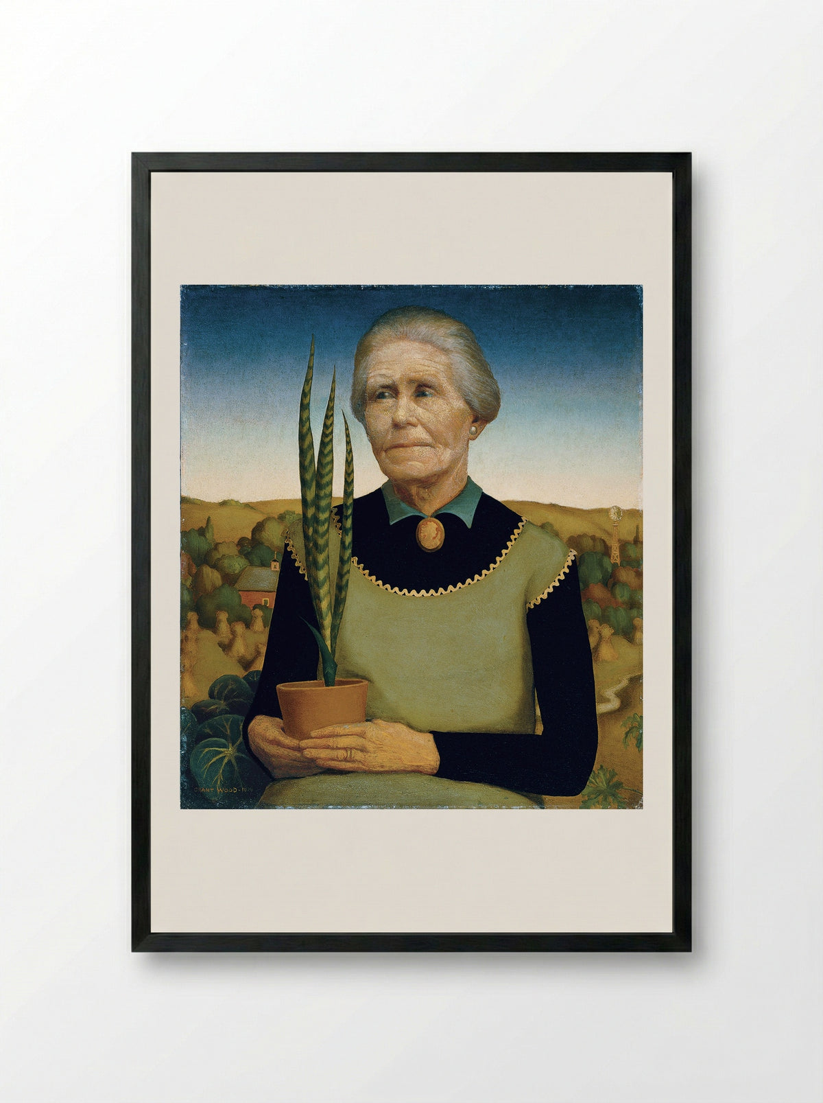 Woman with Plants - Grant Wood - Framed Print Black