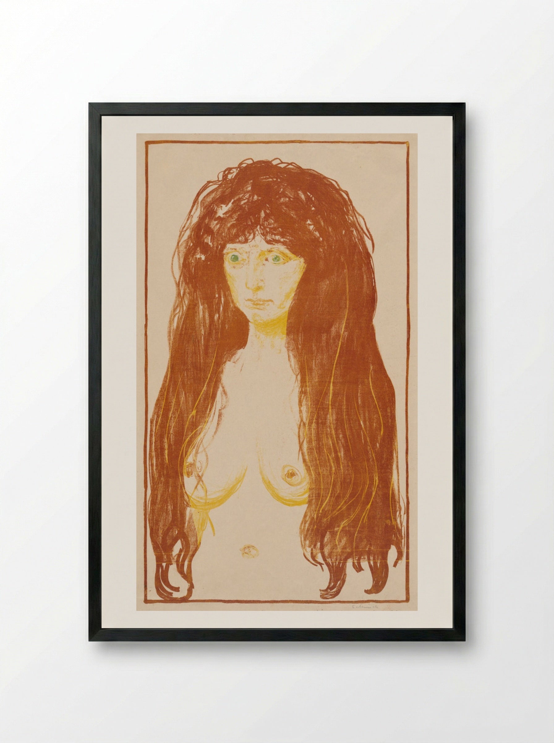 Woman with Red Hair and Green Eyes (The Sin) - Edvard Munch - Framed Print Black