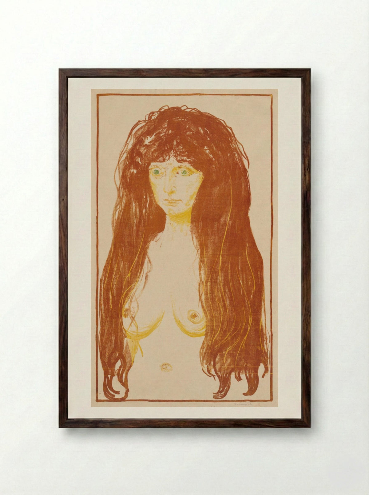 Woman with Red Hair and Green Eyes (The Sin) - Edvard Munch - Framed Print Dark Wood