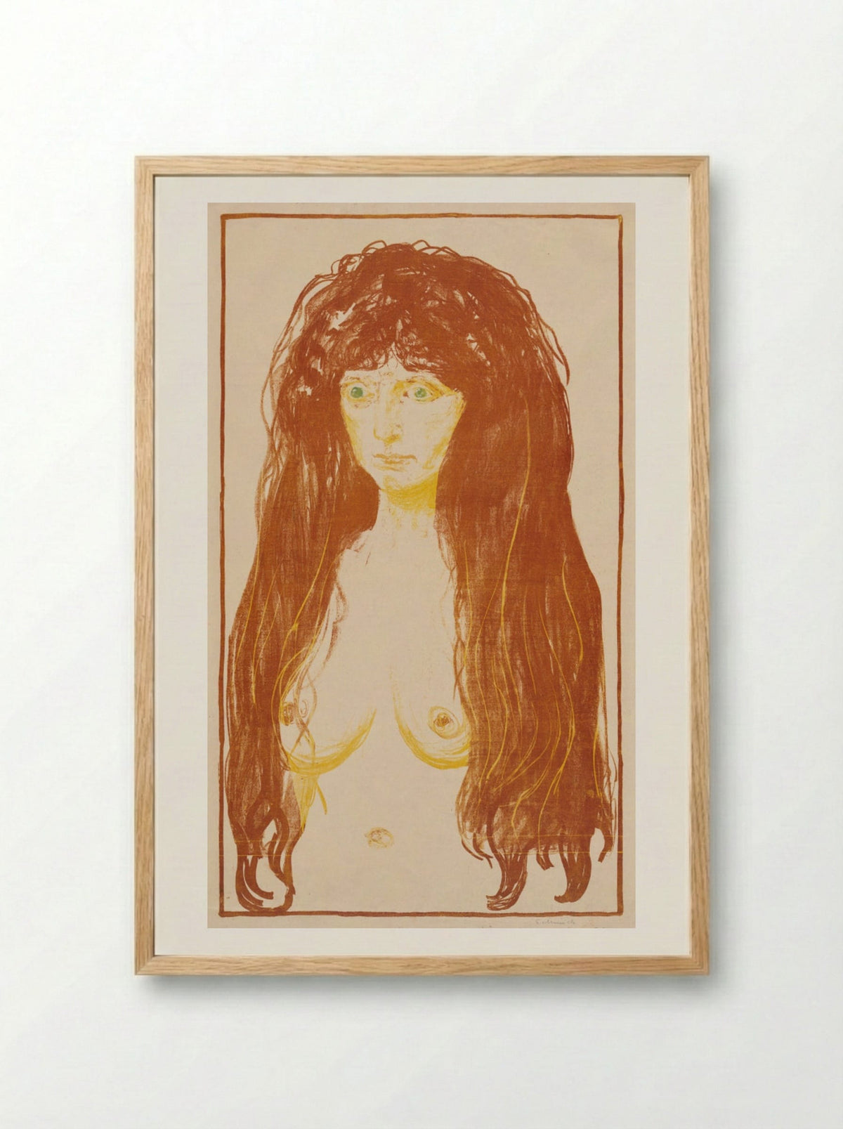 Woman with Red Hair and Green Eyes (The Sin) - Edvard Munch - Framed Print Wood