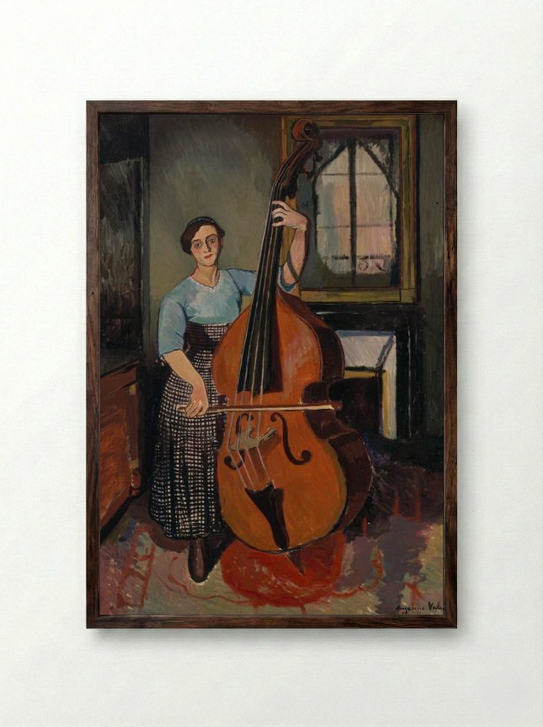 Woman with a Double Bass - Suzanne Valadon - Framed Print Dark Wood