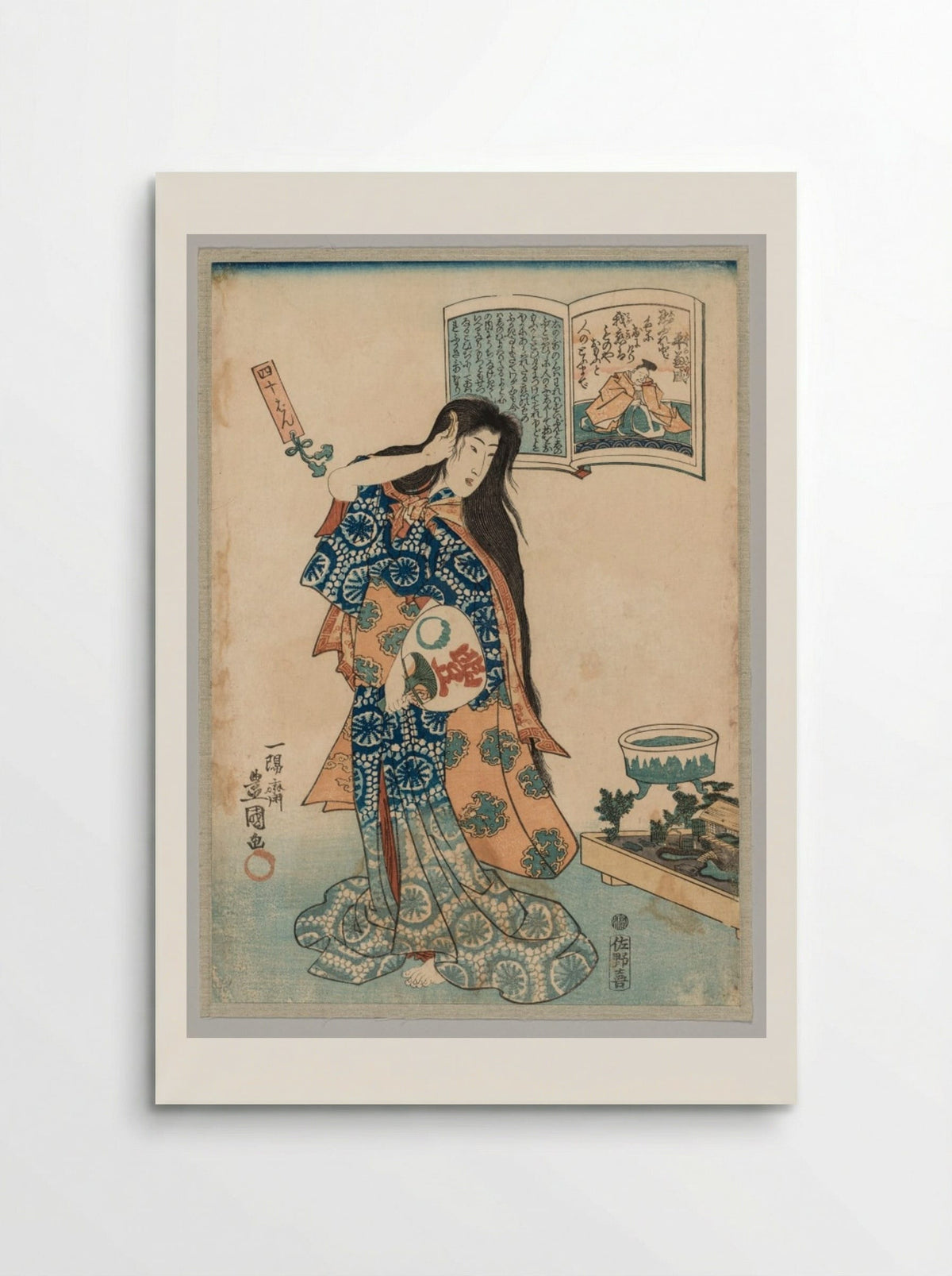 Woman with a Fan in her Left Hand Combing her Hair - Utagawa Kunisada - Poster