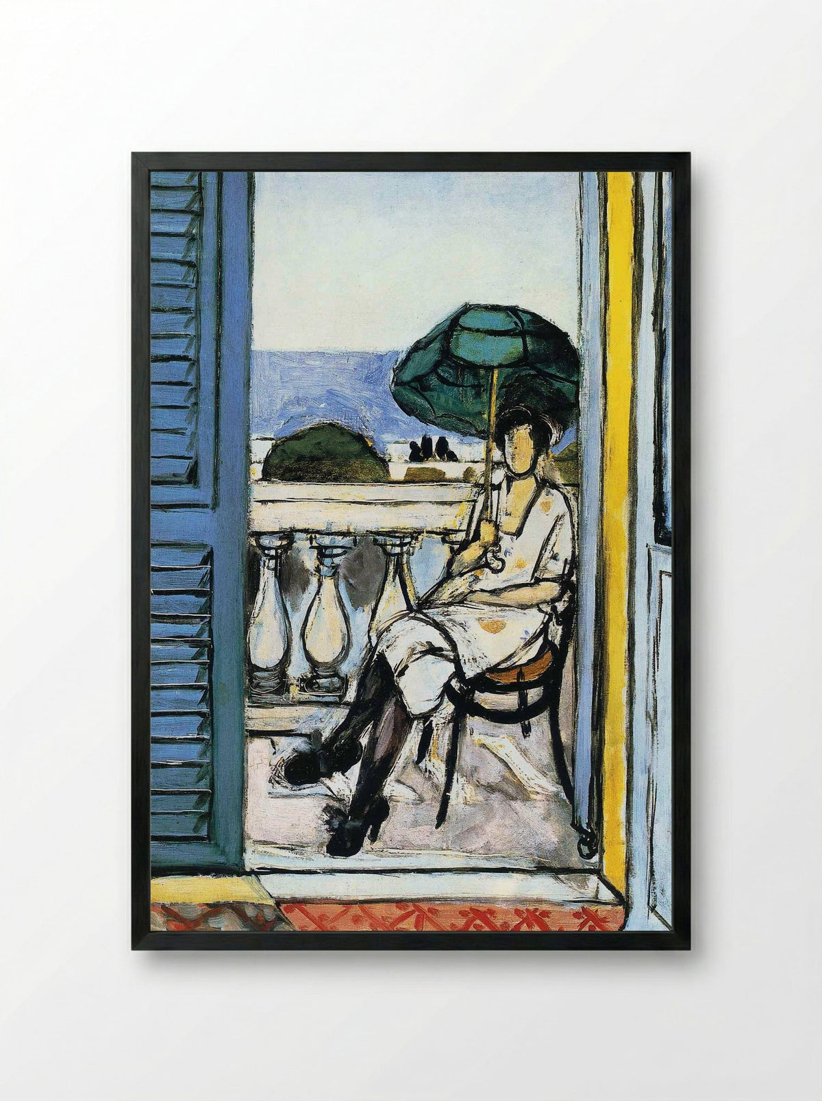 Woman with a Green Parasol on a Balcony - Henri Matisse - Framed Print Black
