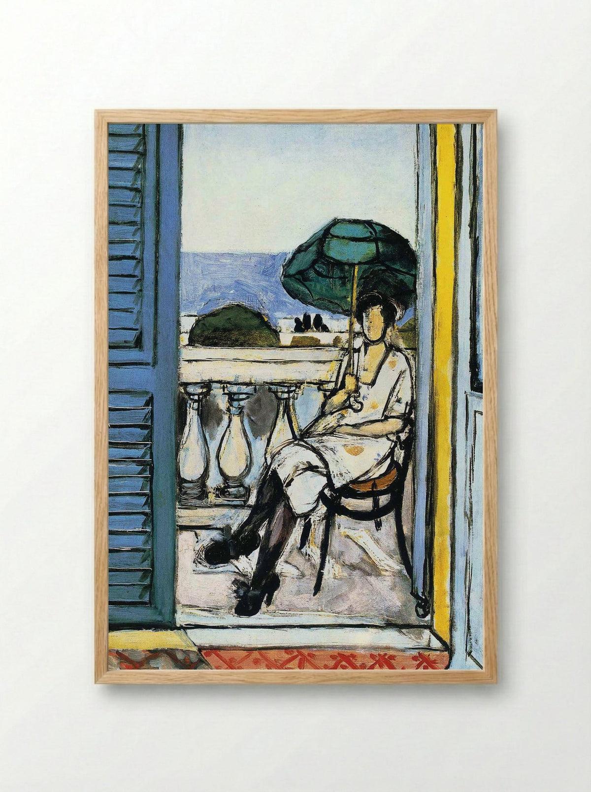 Woman with a Green Parasol on a Balcony - Henri Matisse - Framed Print Wood