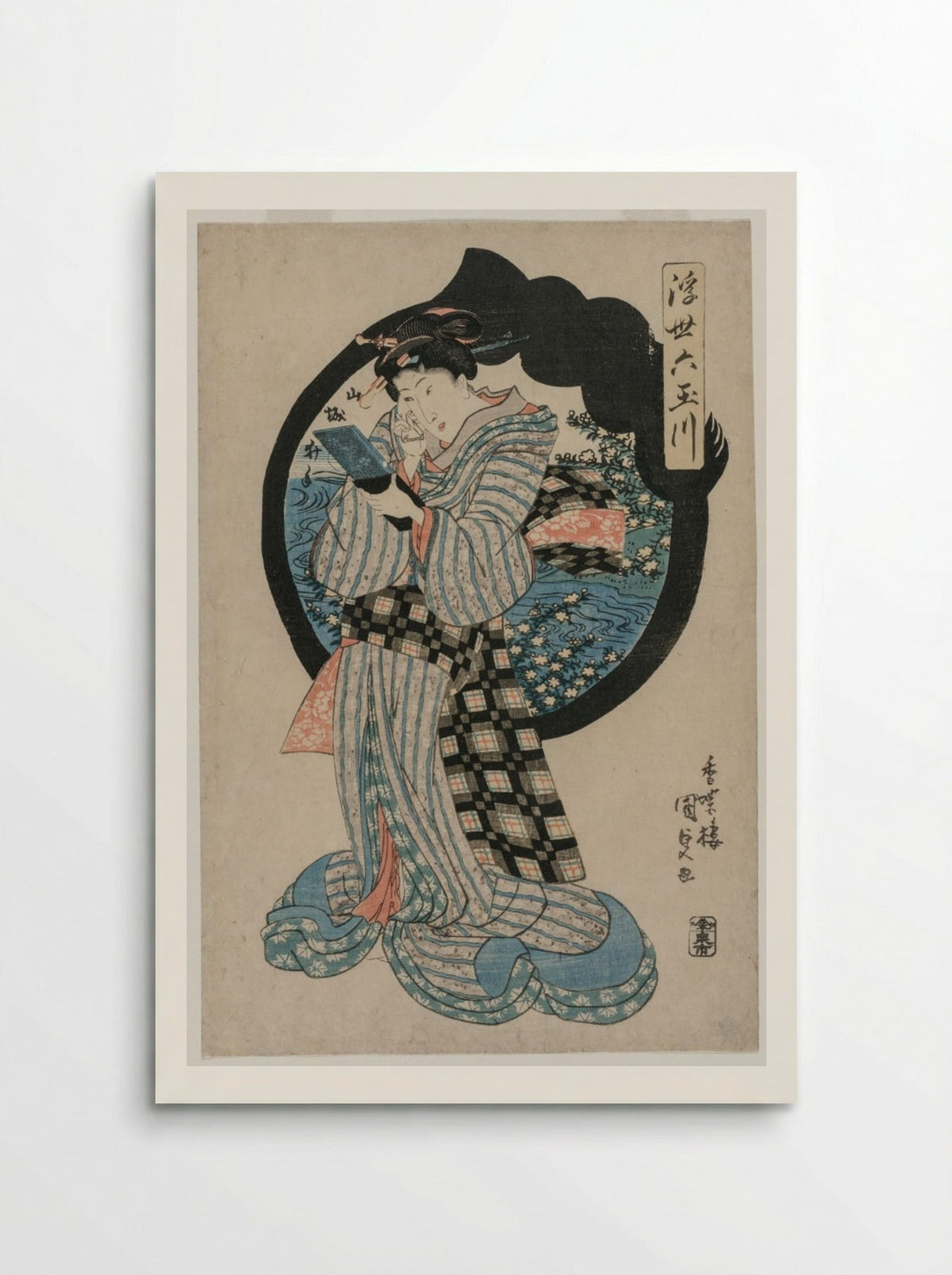 Woman with a Hand Mirror from the series The Six Tama Rivers of the Floating World - Utagawa Kunisada - Poster