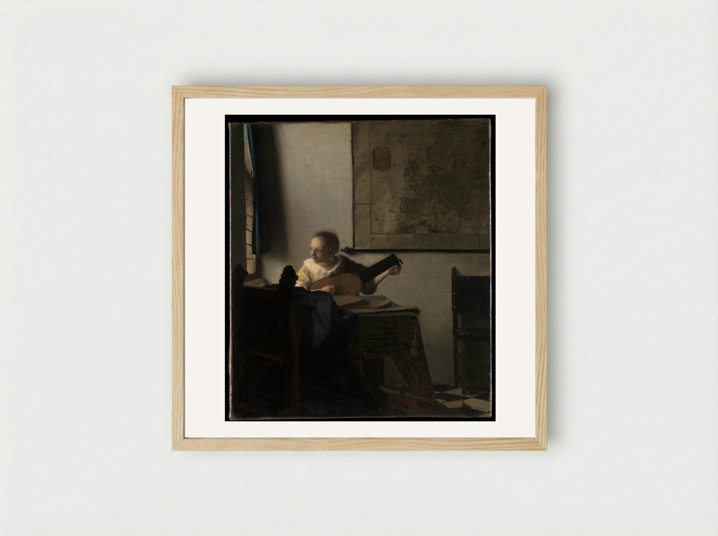 Woman with a Lute - Johannes Vermeer - Framed Print Wood