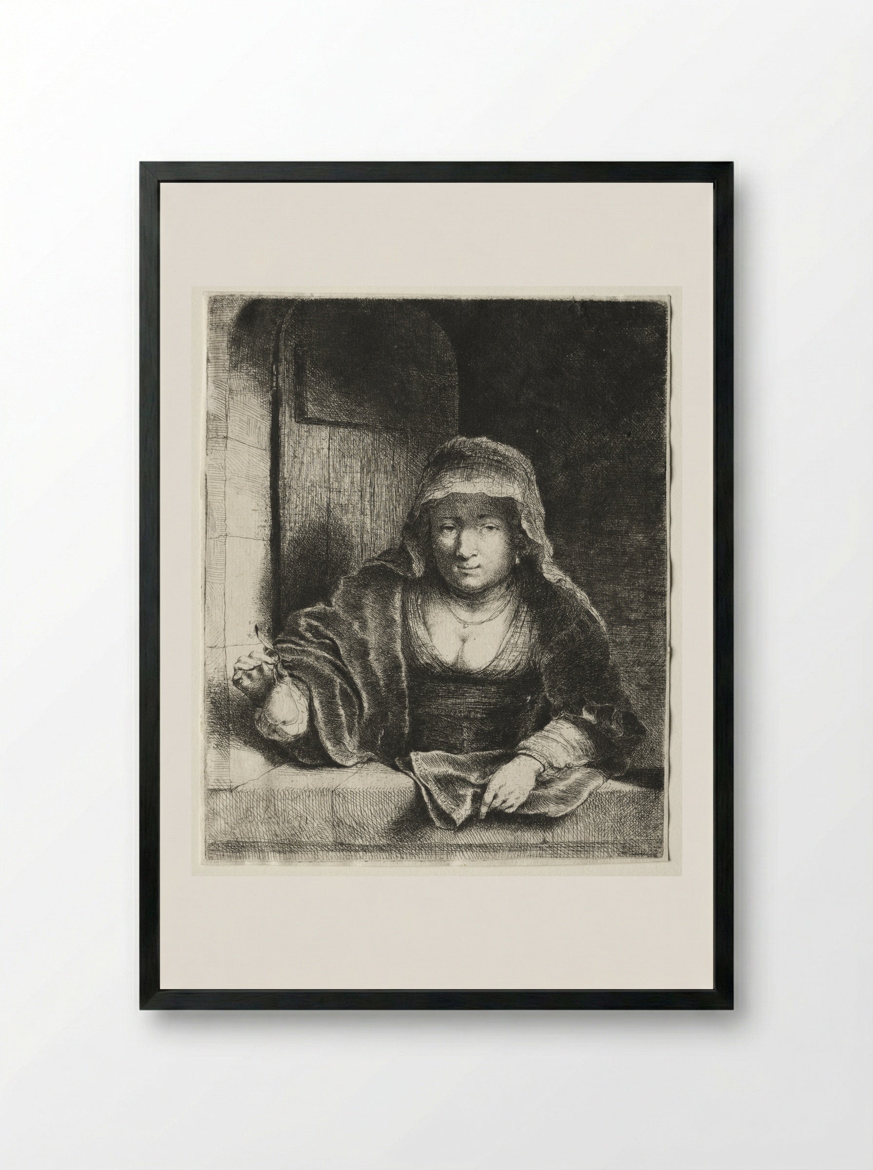 Woman with a Pear - Ferdinand Bol - Framed Print Black