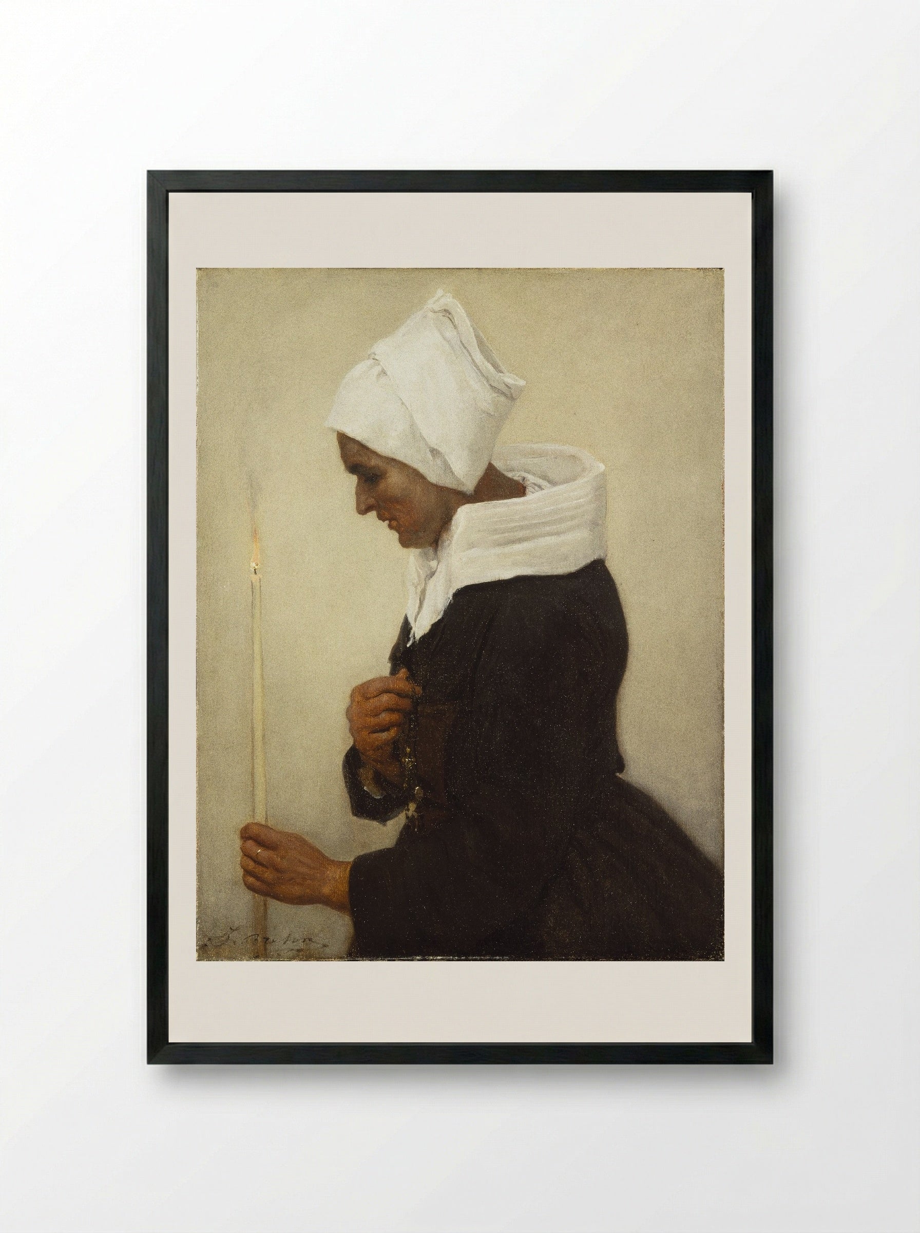 Woman with a Taper - Jules Breton - Framed Print Black