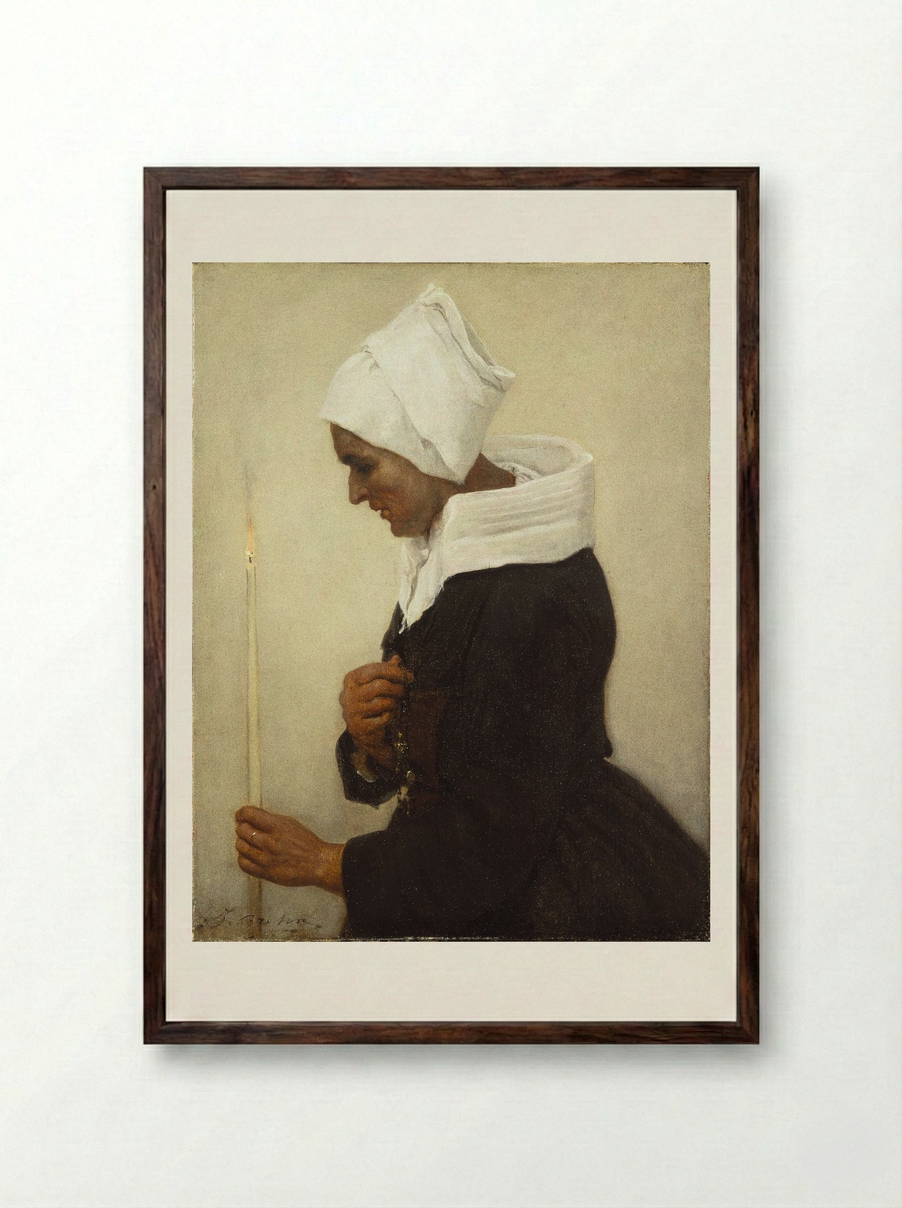 Woman with a Taper - Jules Breton - Framed Print Dark Wood