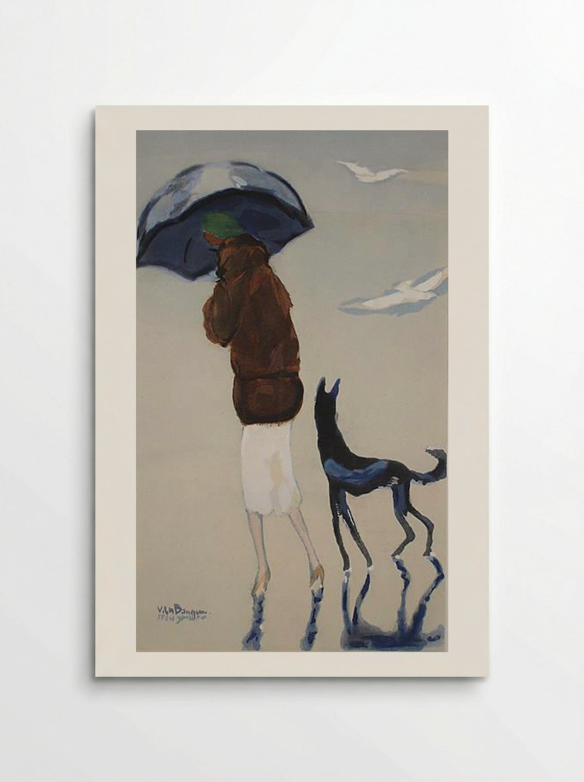 Woman with a dog walking on the beach - Kees van Dongen - Poster