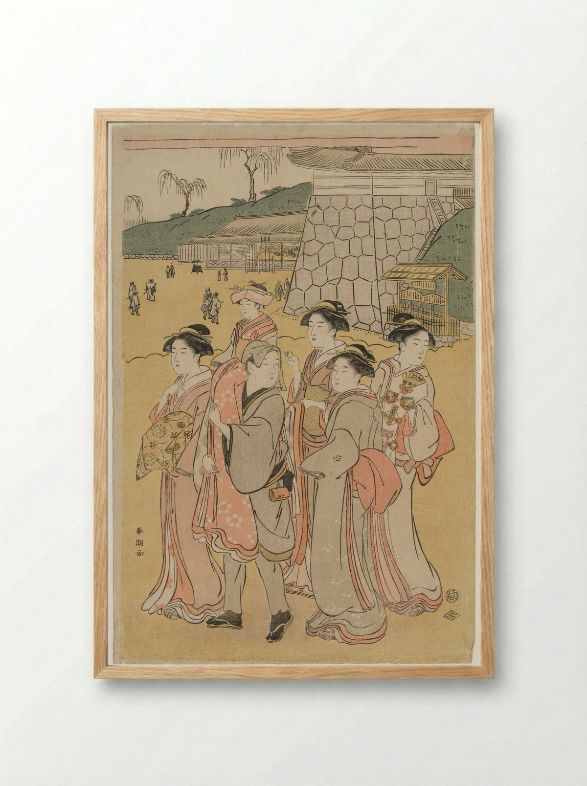 Women Accompanying a Girl to a Shrine - Katsukawa Shunchō - Framed Print Wood