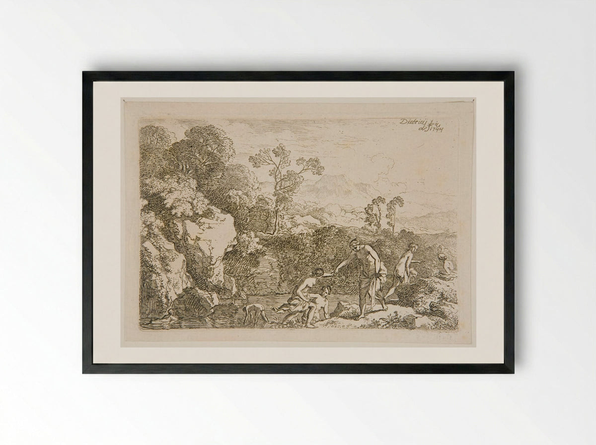 Women Bathing - Christian Wilhelm Ernst Dietrich - Framed Print Black