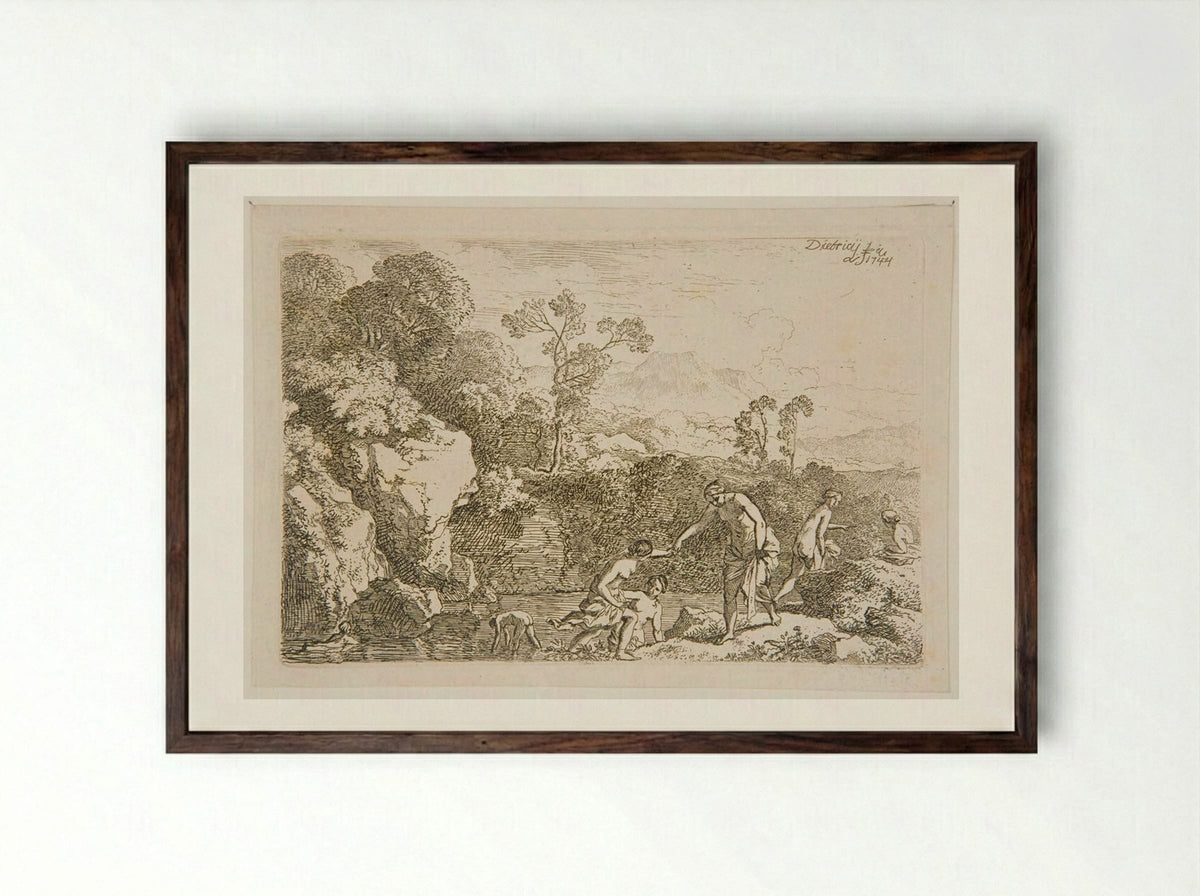 Women Bathing - Christian Wilhelm Ernst Dietrich - Framed Print Dark Wood