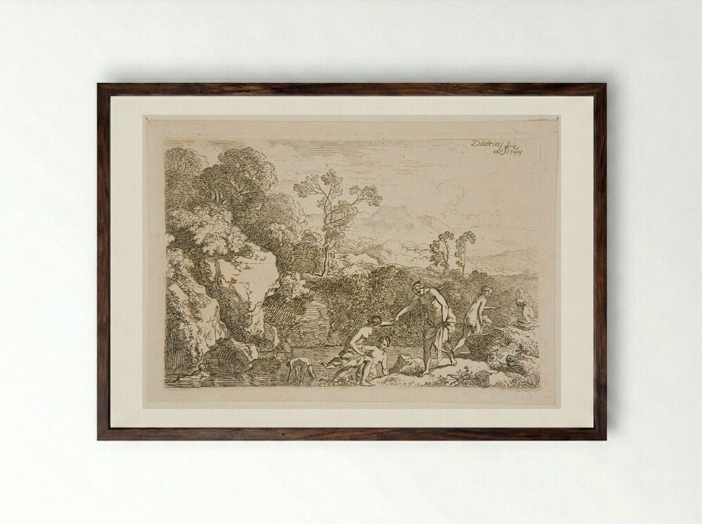 Women Bathing - Christian Wilhelm Ernst Dietrich - Framed Print Dark Wood